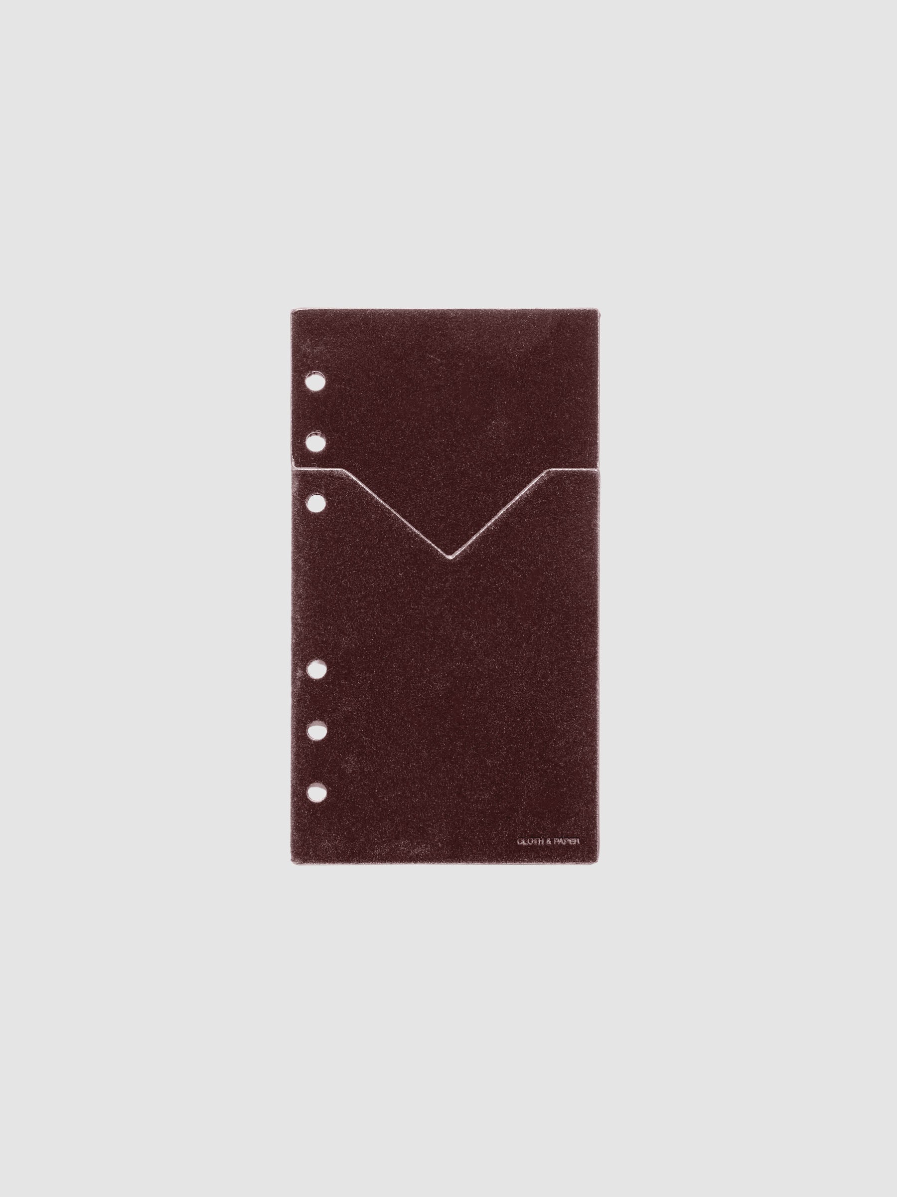 Velvet Pocket Folder in Bordeaux pre-punched for Personal planners.