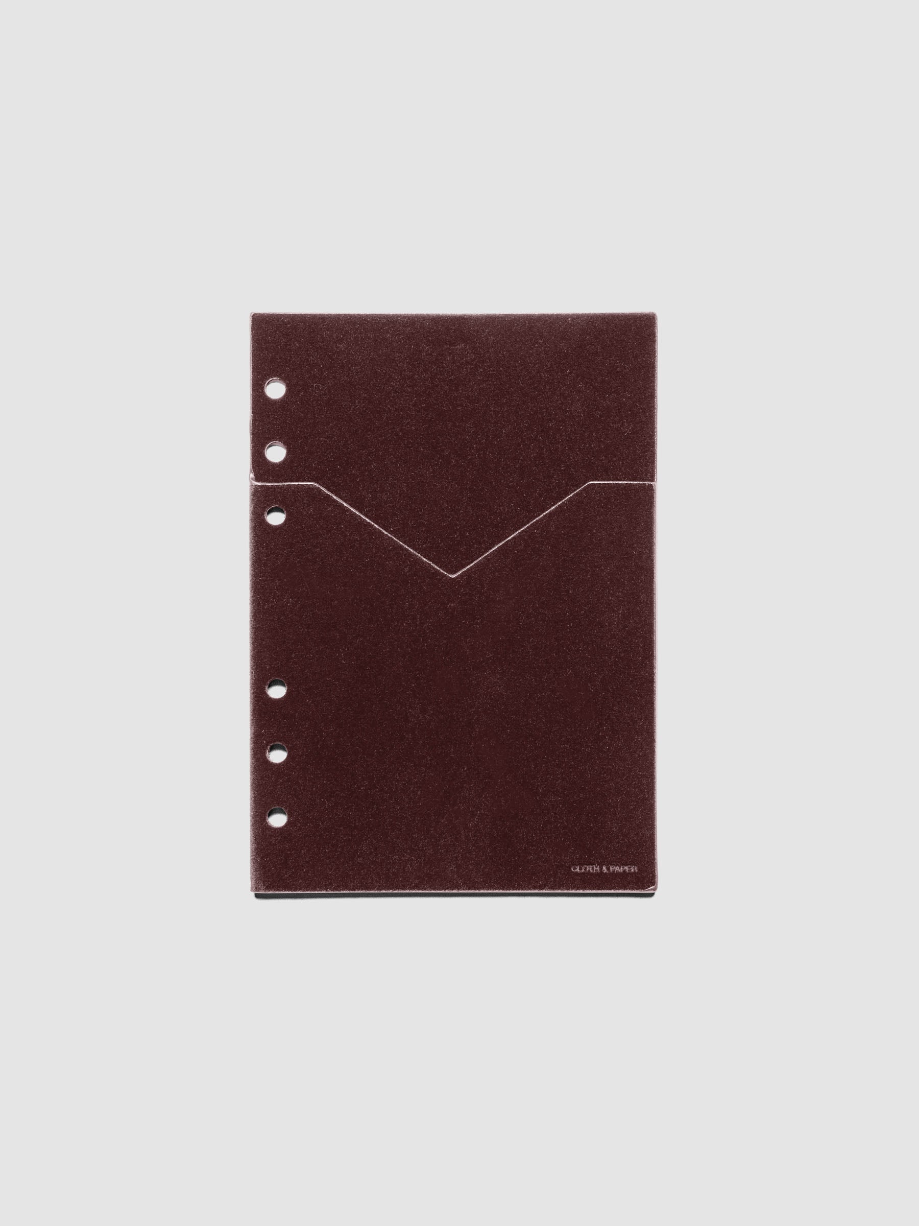 Velvet Pocket Folder in Bordeaux pre-punched for Personal Wide planners.