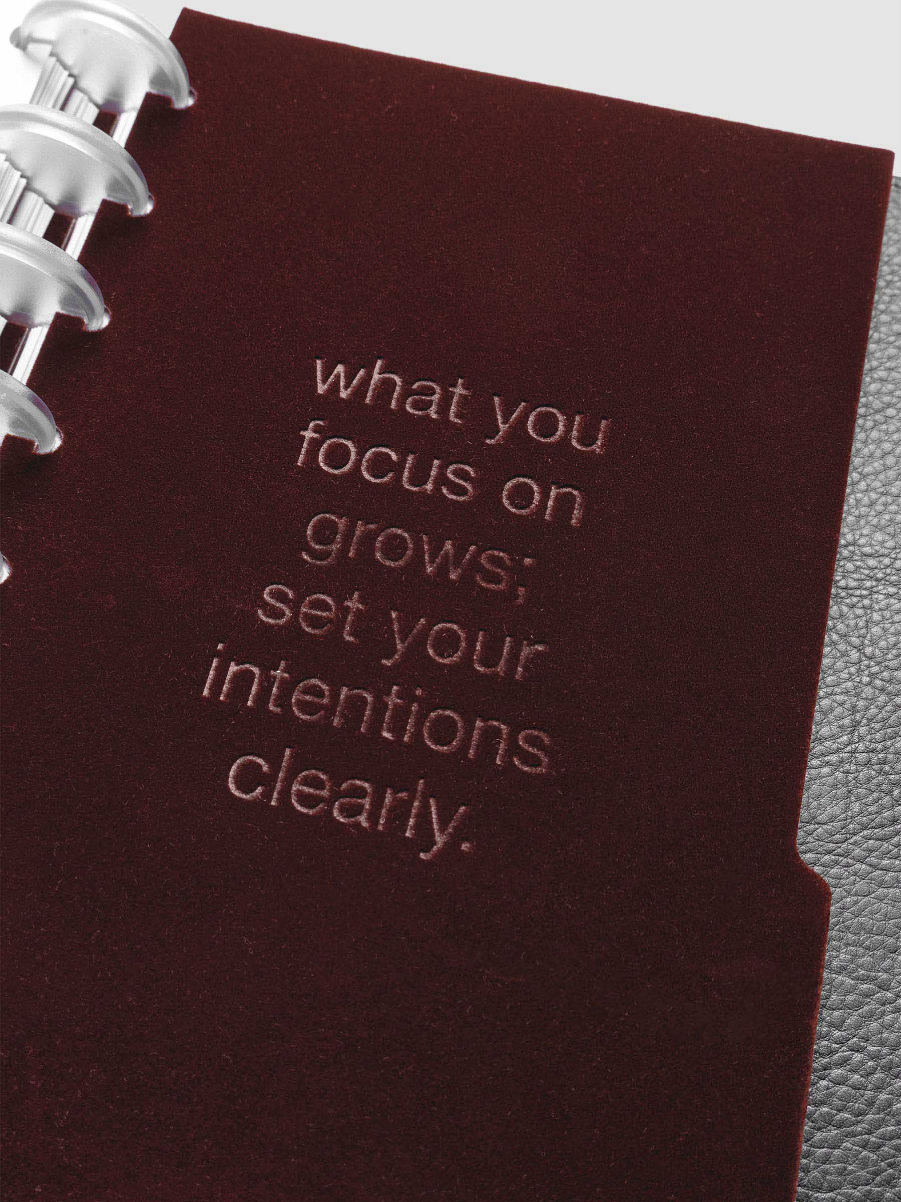 Close up image of the Velvet Side Tab Dividers in size Half Letter shown discbound.