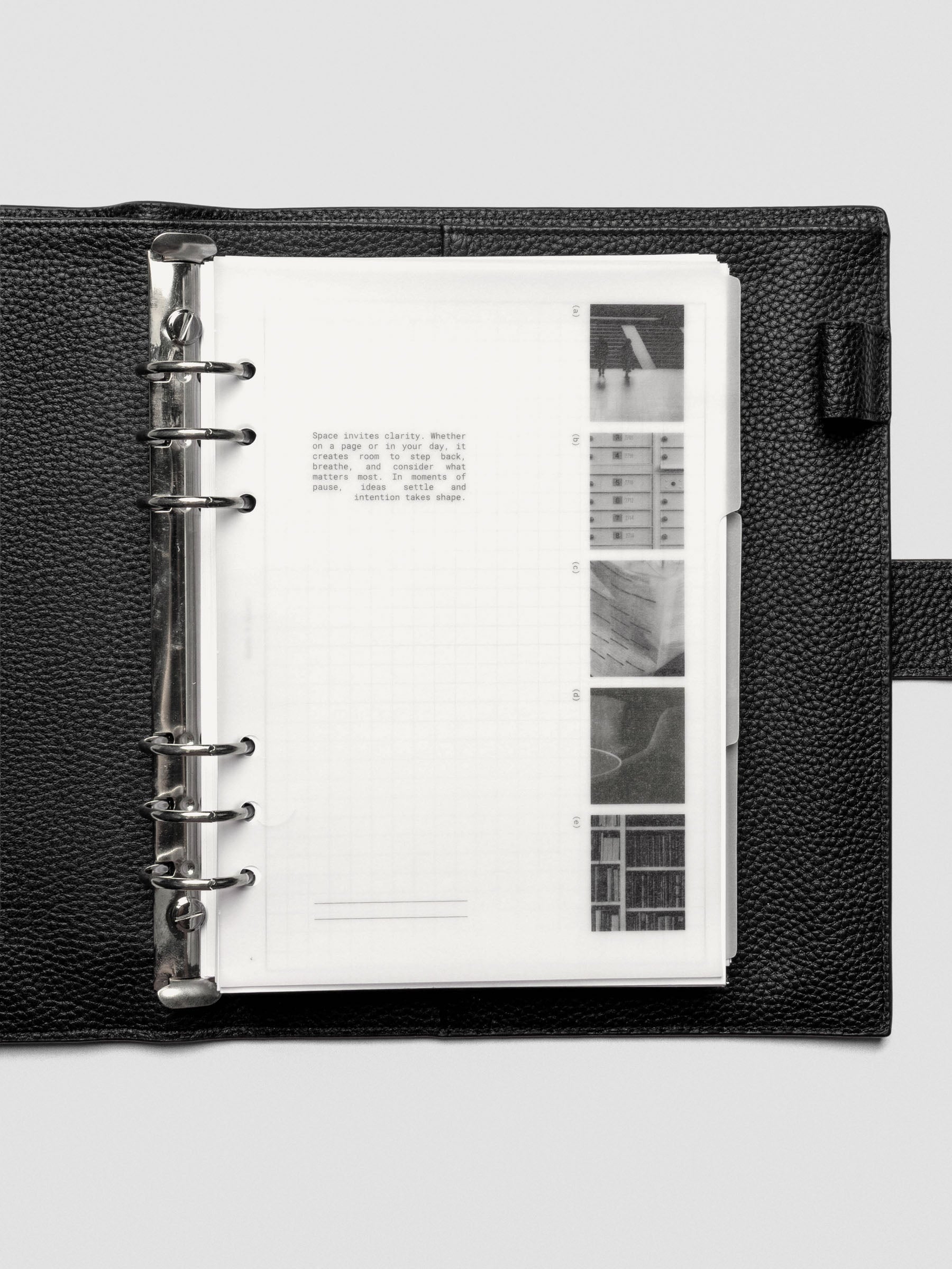 A5 Editorial Vellum Dividers Vol. 2 shown in a ring-bound planner with translucent layering.