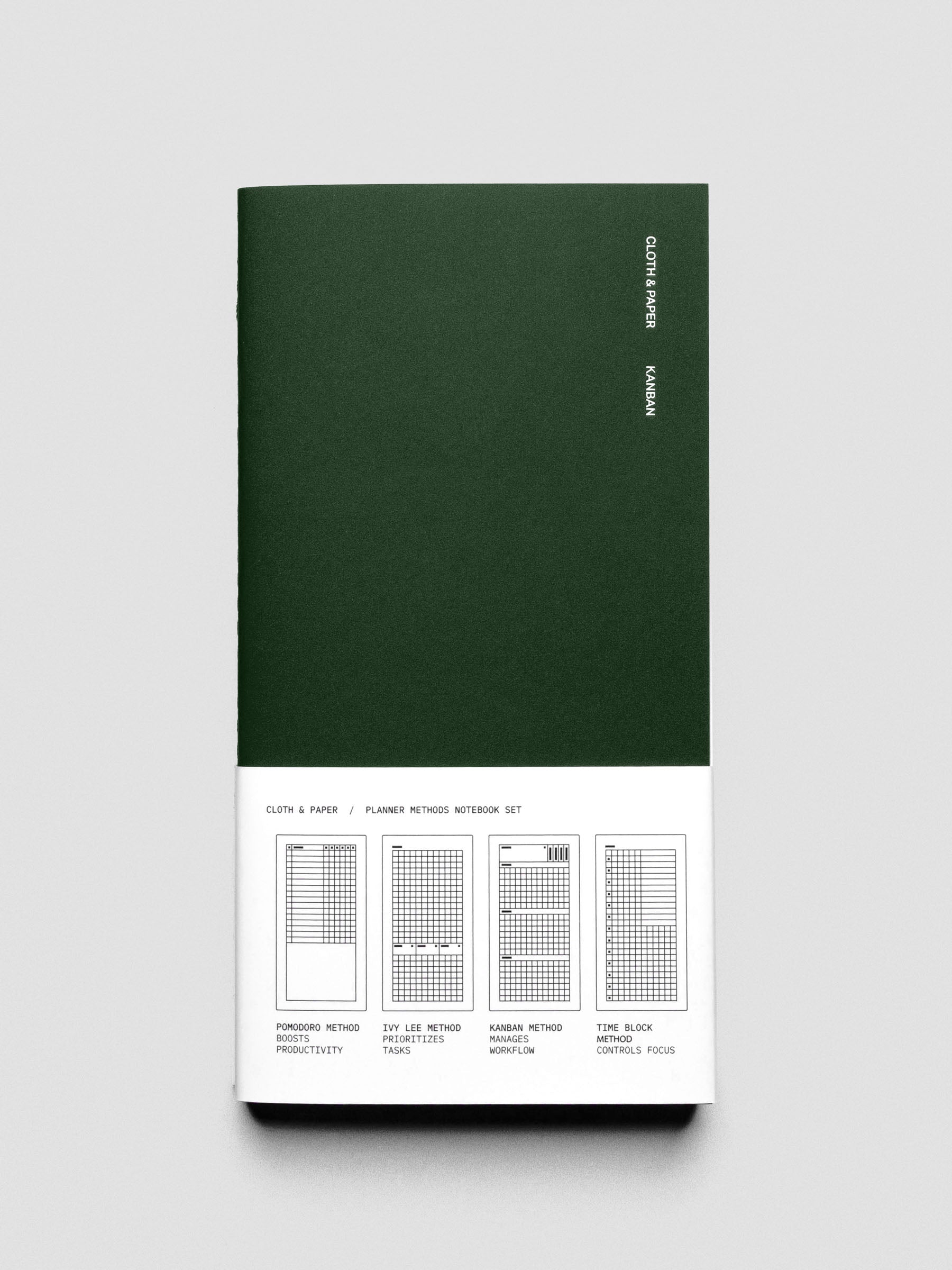 Open A5 Slim notebook showing structured interior layout with planning sections.