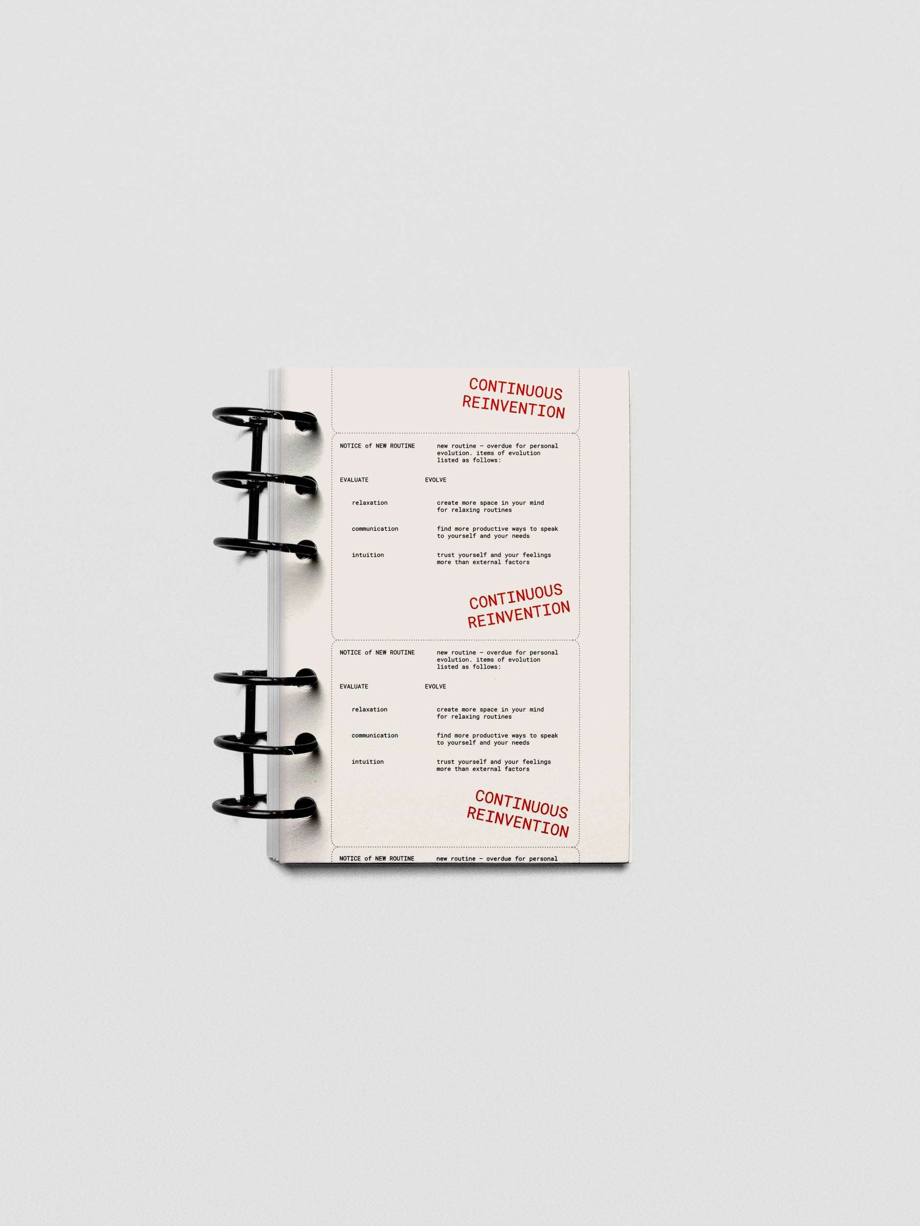 A6 Reinvention Dashboard inside a compact planner with vellum layering effect.