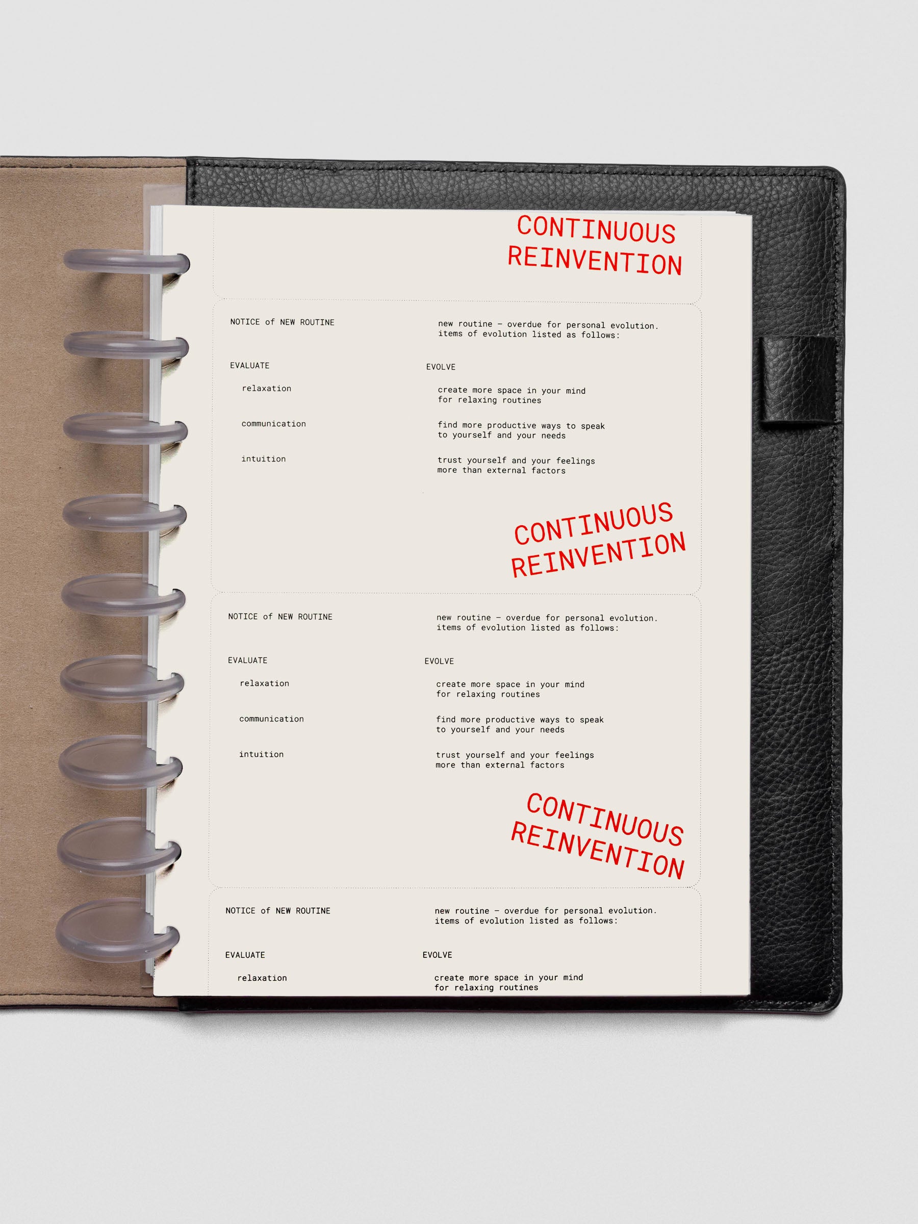 HP Classic Reinvention Dashboard shown in a discbound planner.