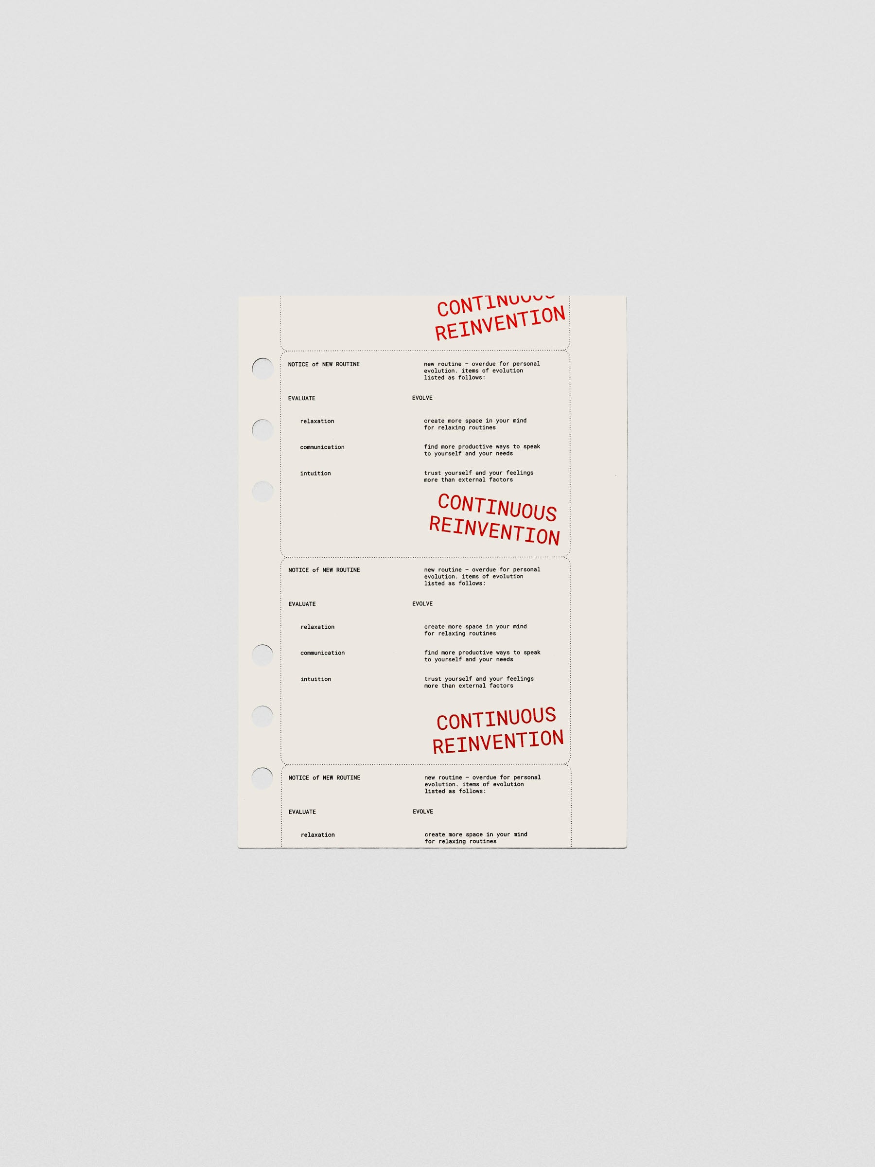 Personal Wide Reinvention Dashboard laid flat on a white surface.