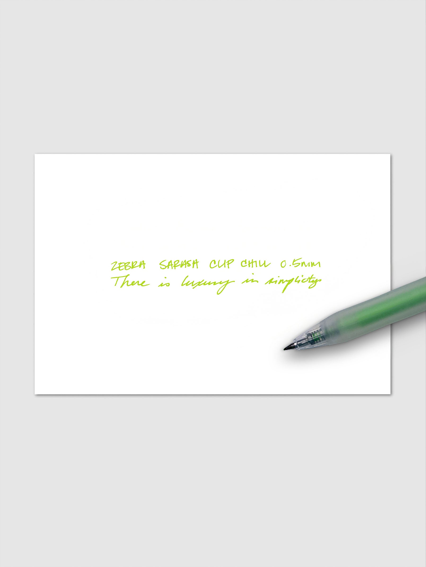 Zebra Sarasa Chill gel pen in Clear Green shown in a second product view on white background.