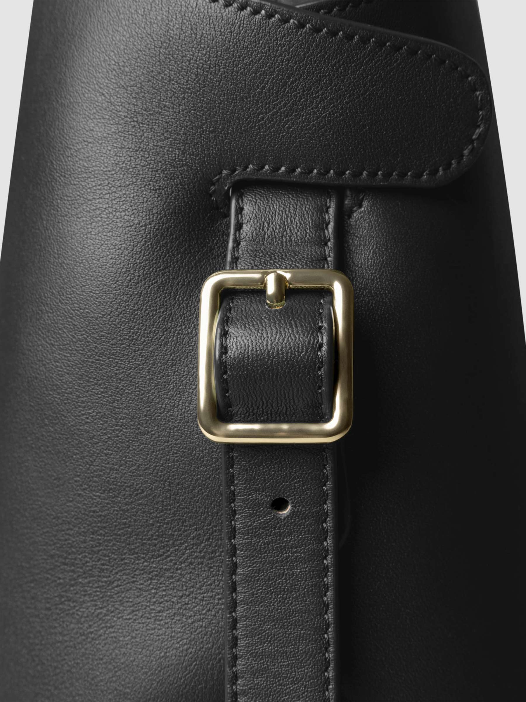 Side view of bag showcasing its gold hardware and adjustable leather strap. Color shown is Padrillo.