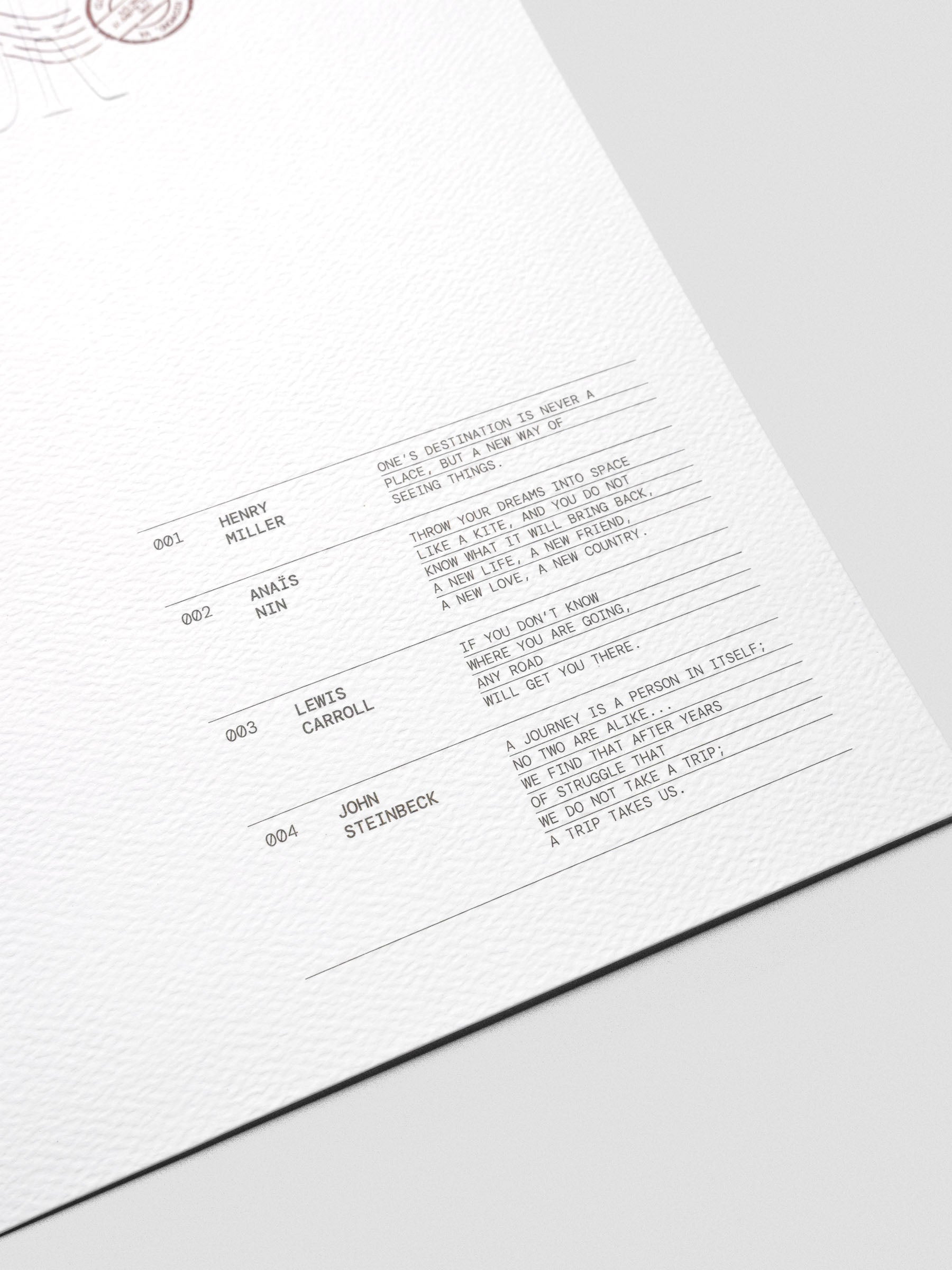 Close view of Tour Dashboard A5 with inspirational quotes in black text.