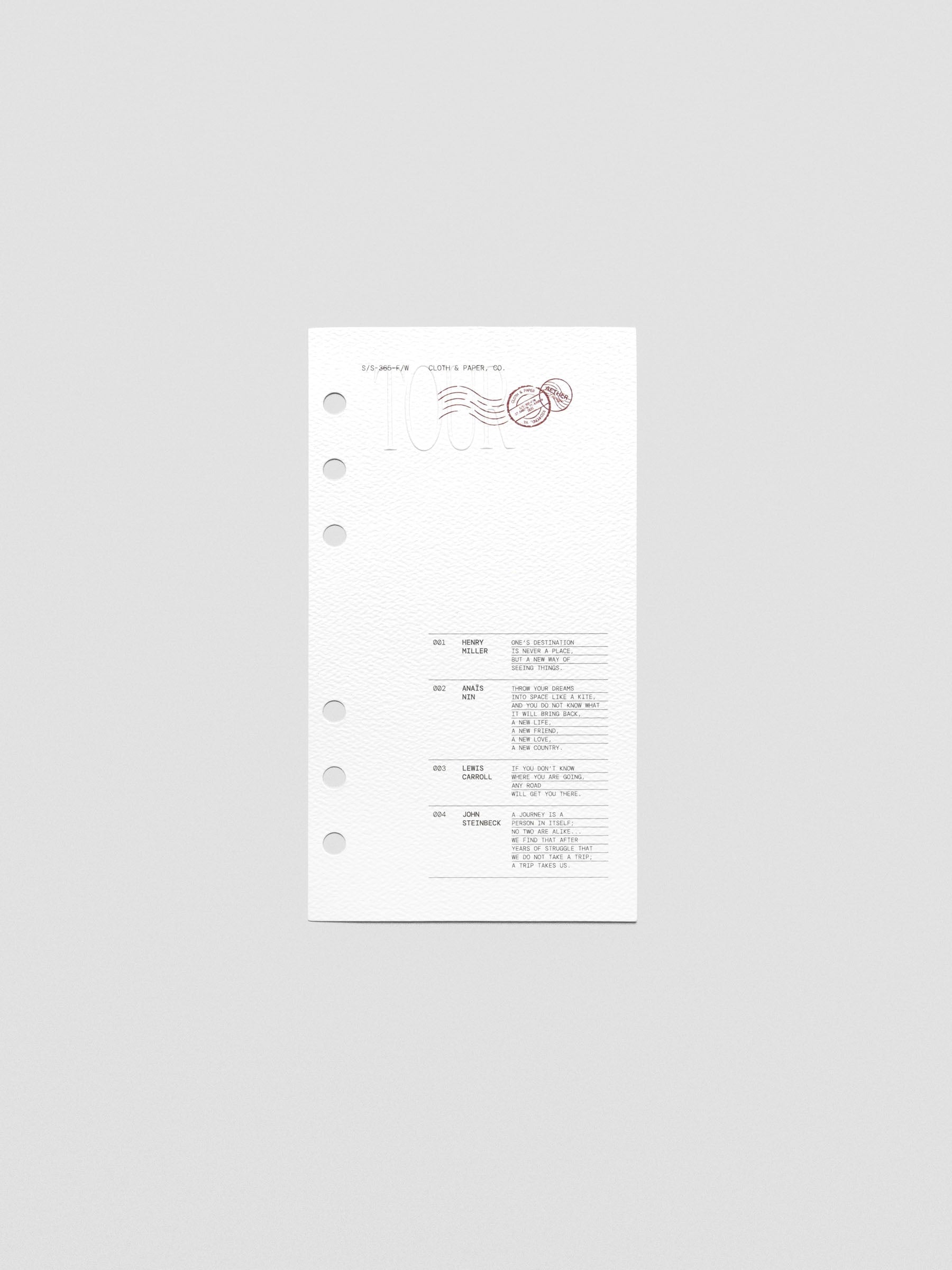 Tour Dashboard Personal size featuring TOUR embossing in Bordeaux and quotes.