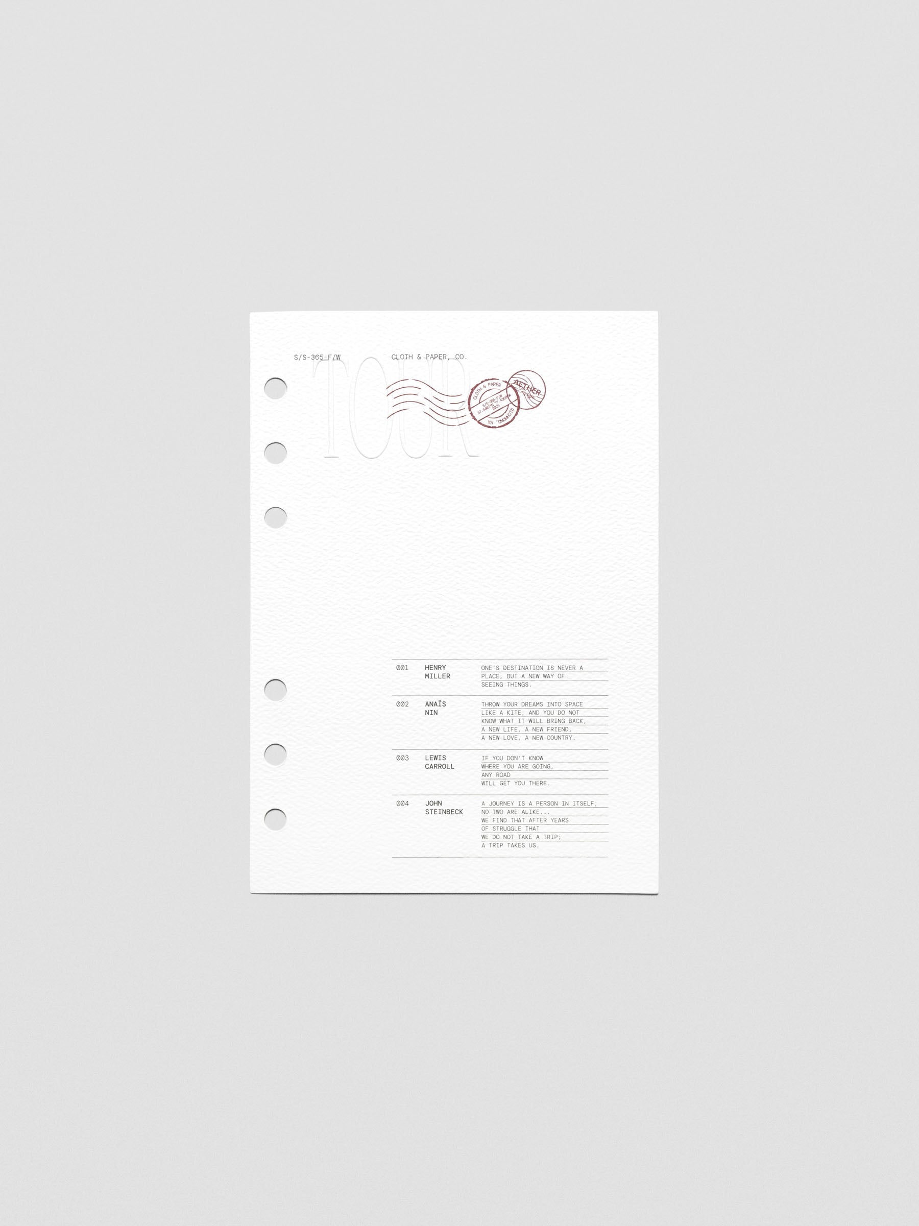 Tour Dashboard Personal Wide with TOUR embossed in Bordeaux and quotes in black text.