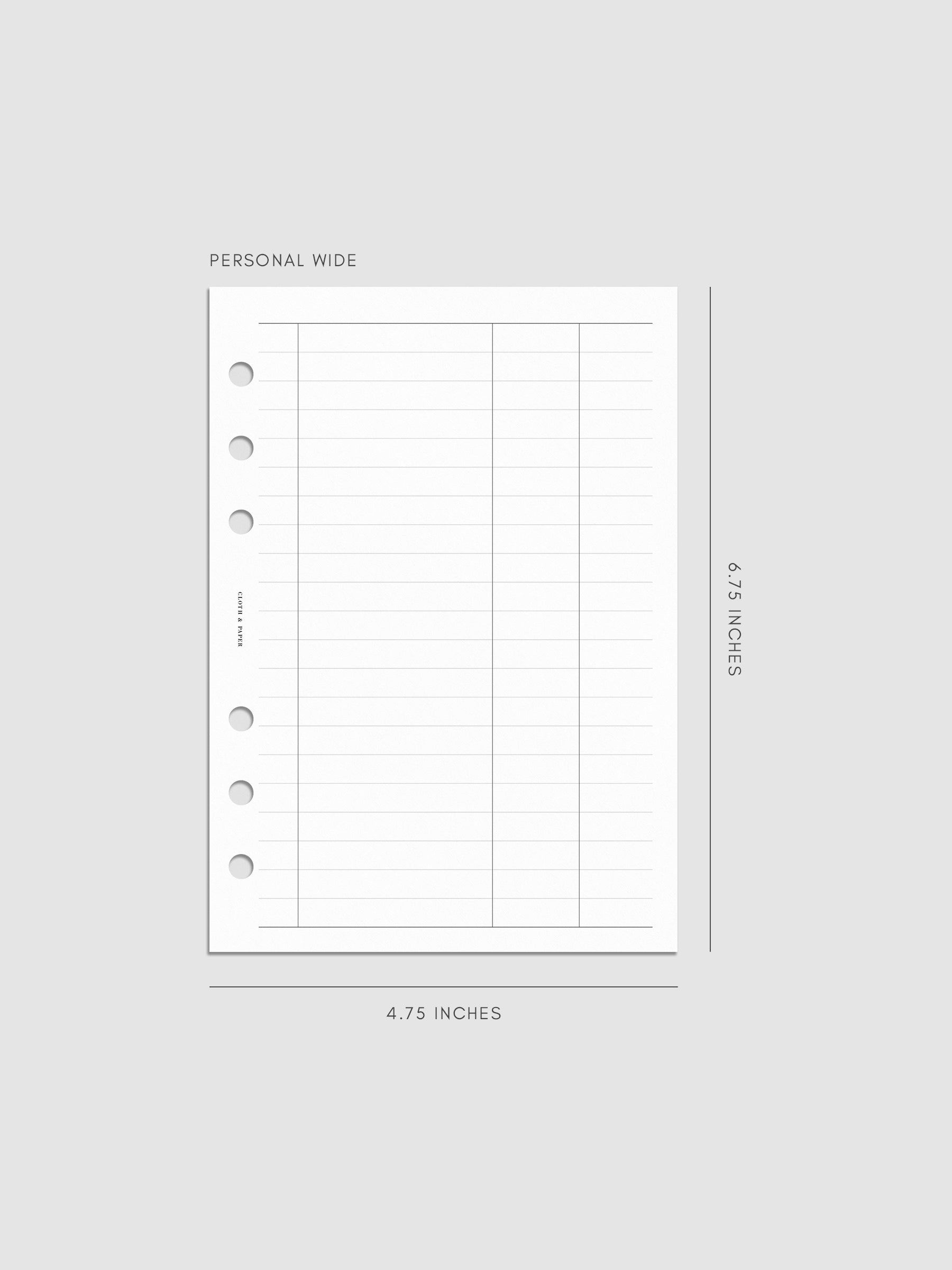 Digital mockup of insert in Personal Wide