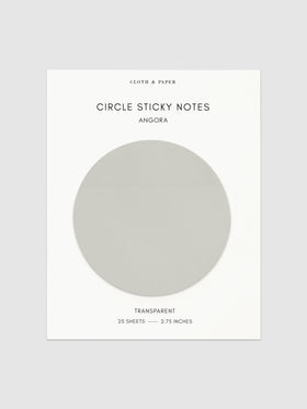 Transparent Circle Sticky Notes displayed on a neutral backround. Color shown is Angora.