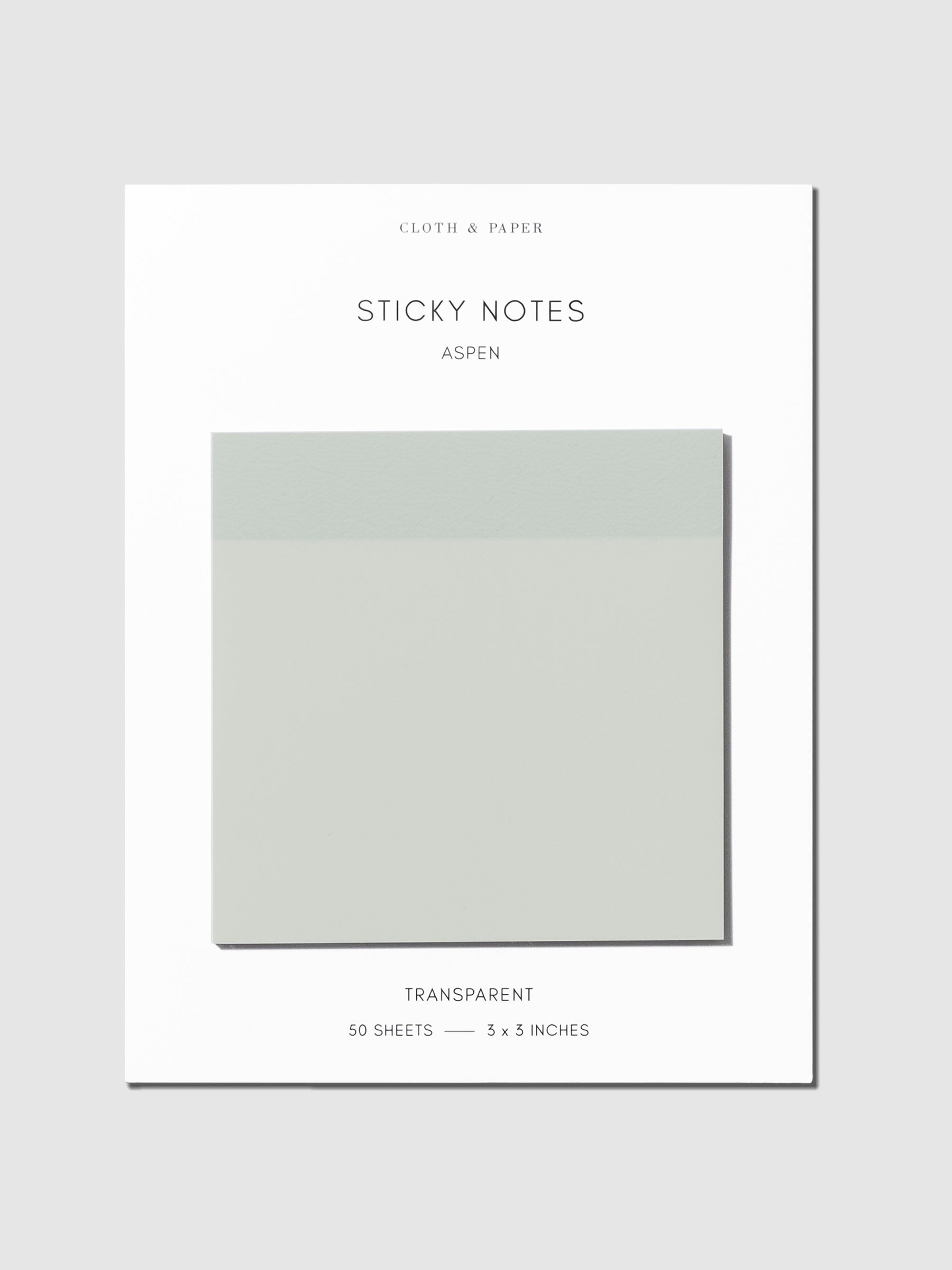 Sticky notes on their backing displayed on a neutral background. Color pictured is Aspen.