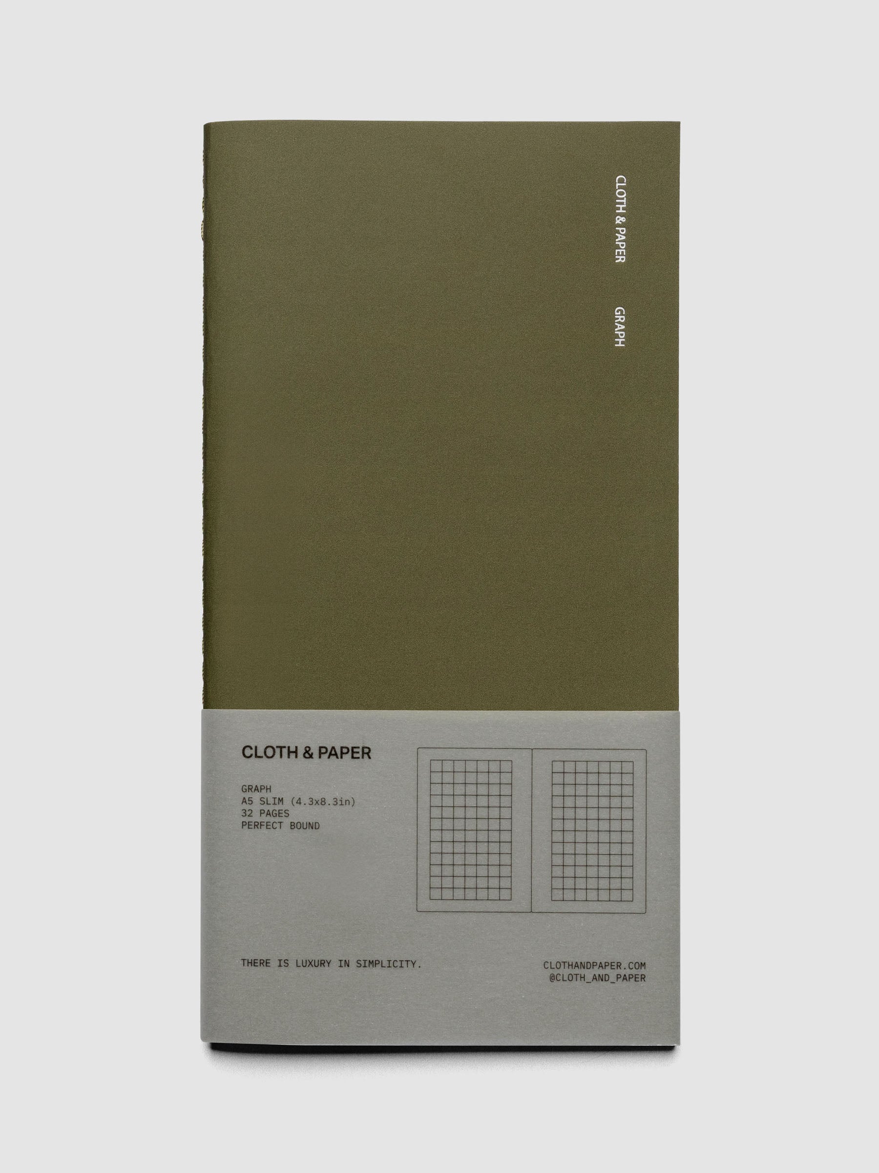 Travel Notebook | A5 Slim | Olive | Graph shown closed from the front with packaging.