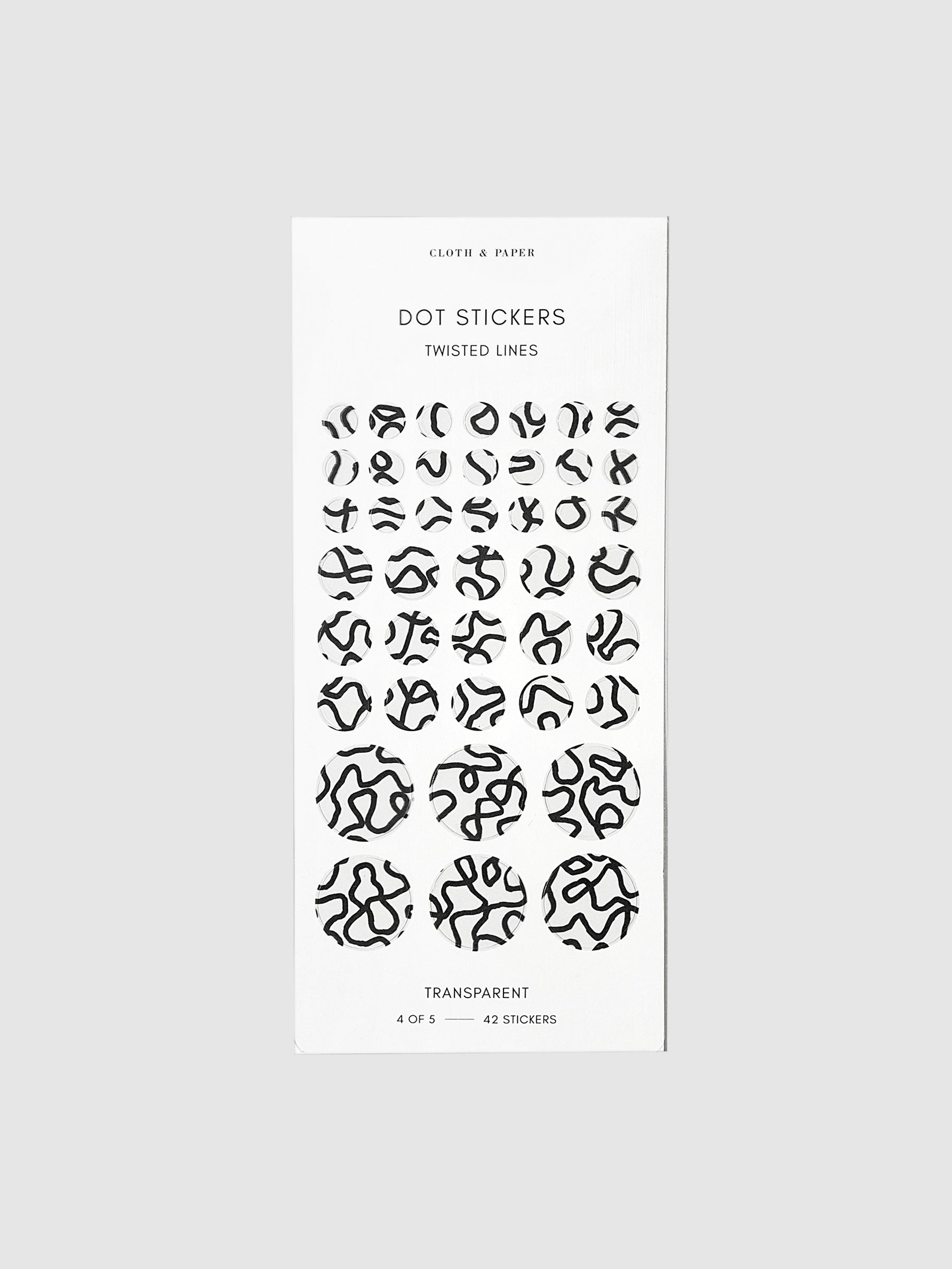 Twisted line stickers displayed on a neutral background. Sizes shown are small, medium, and large, all on one sheet.