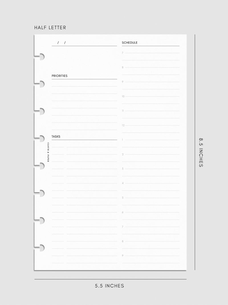 Undated Daily Planner Inserts | Refreshed Layout | Cloth & Paper