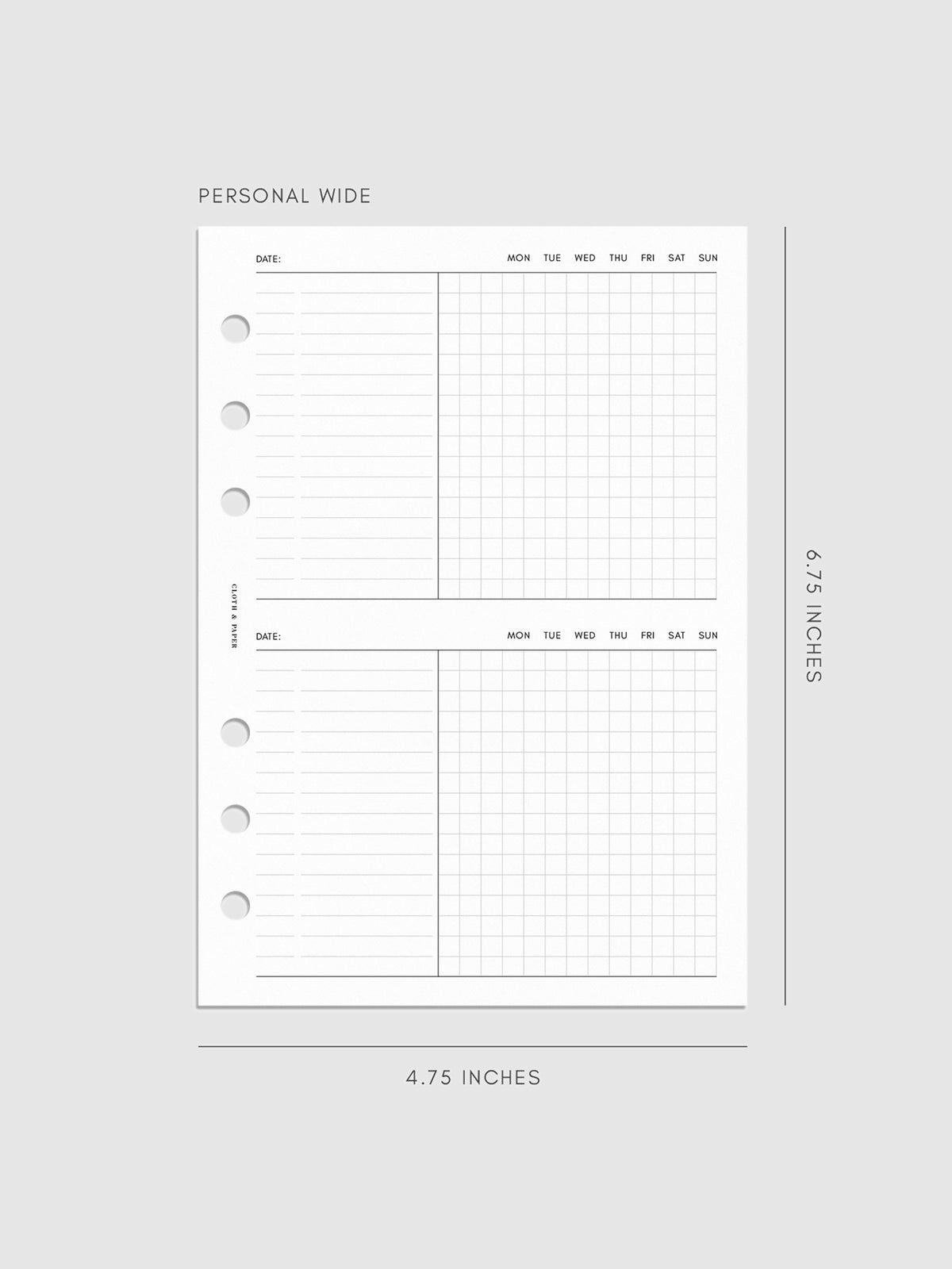 Undated Task Duo Note Planner Inserts | Cloth & Paper