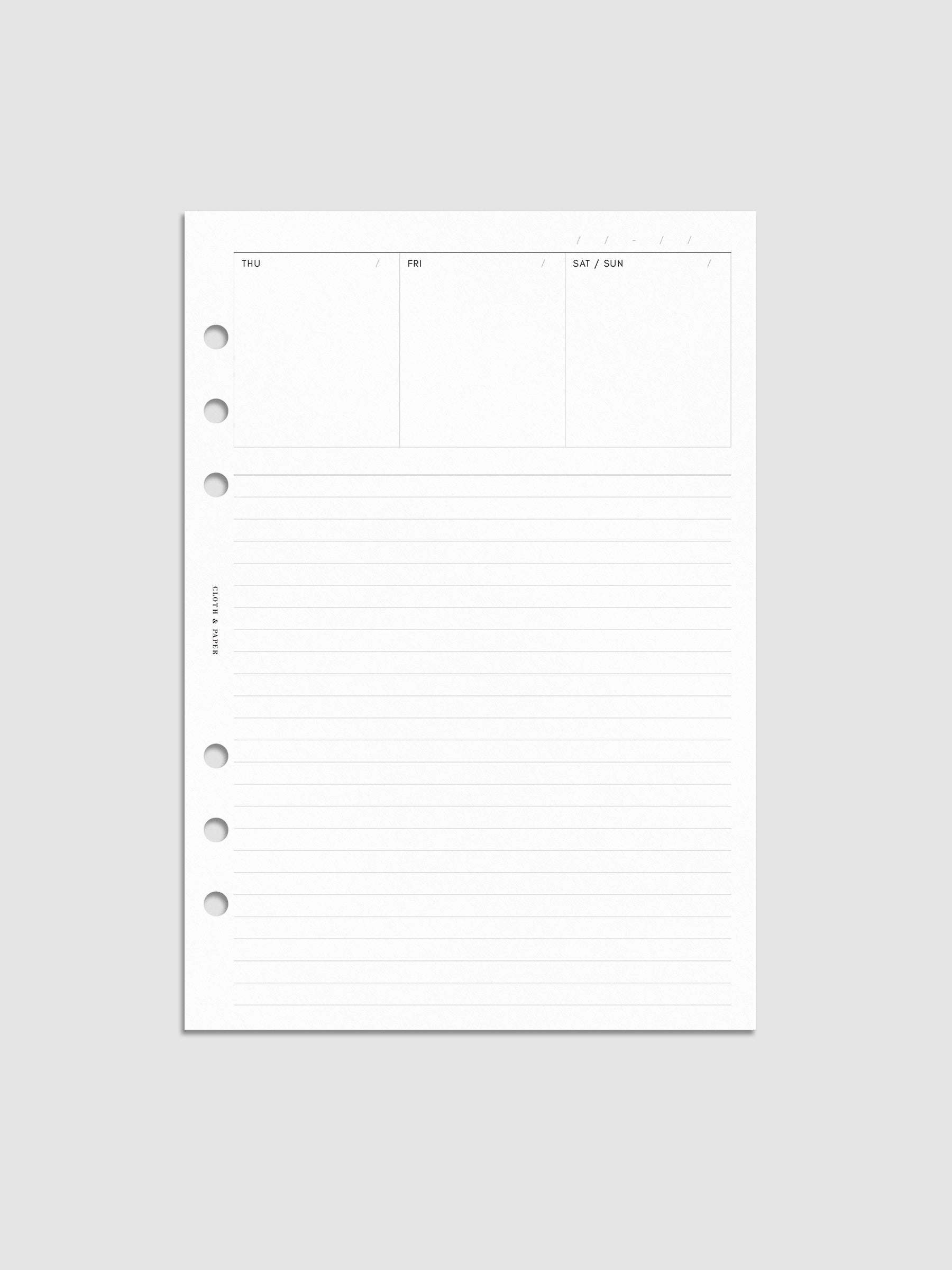 Undated Weekly Notes Planner Inserts in size A5