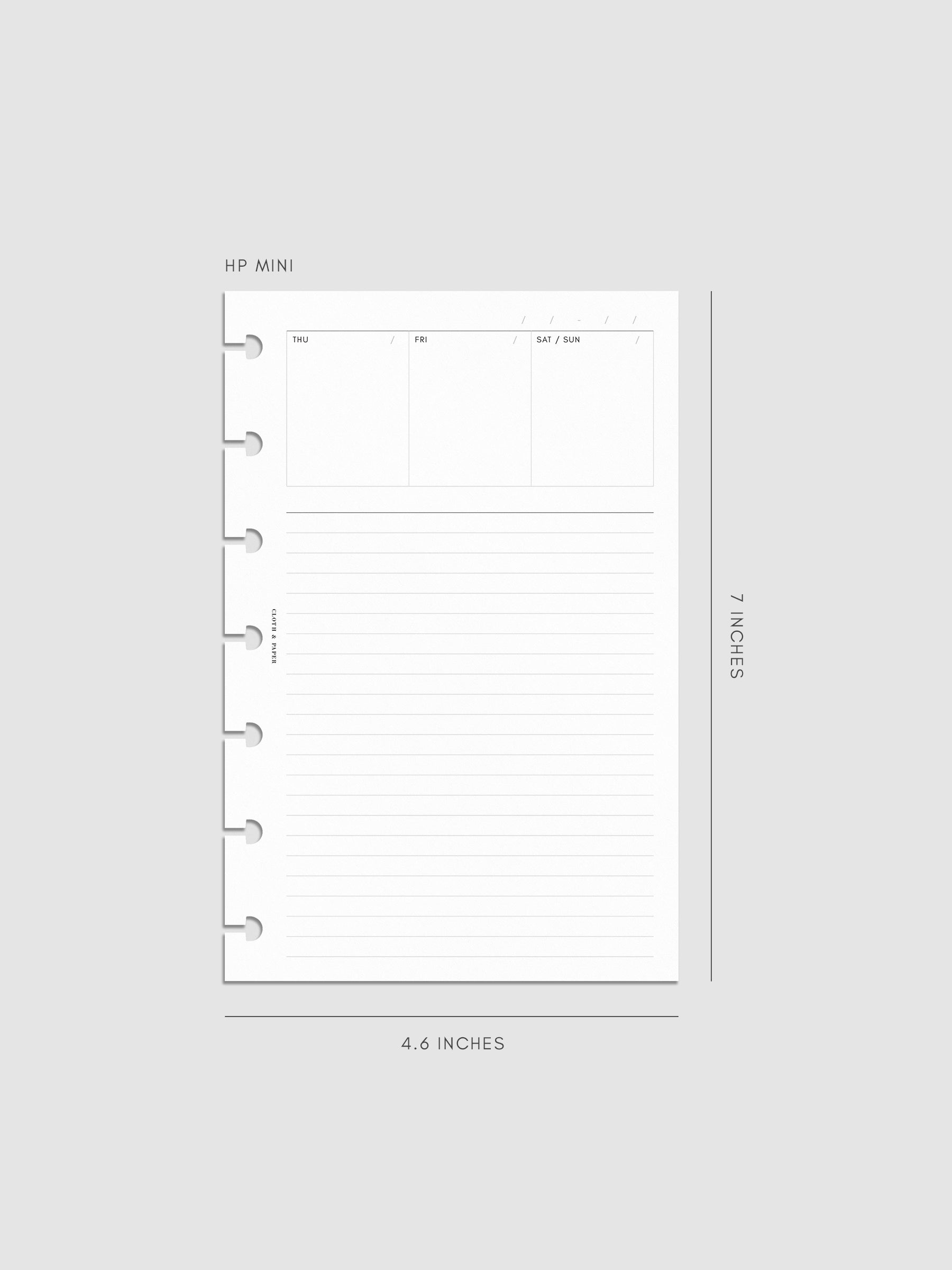 Undated Weekly Notes Planner Inserts in size HP Mini