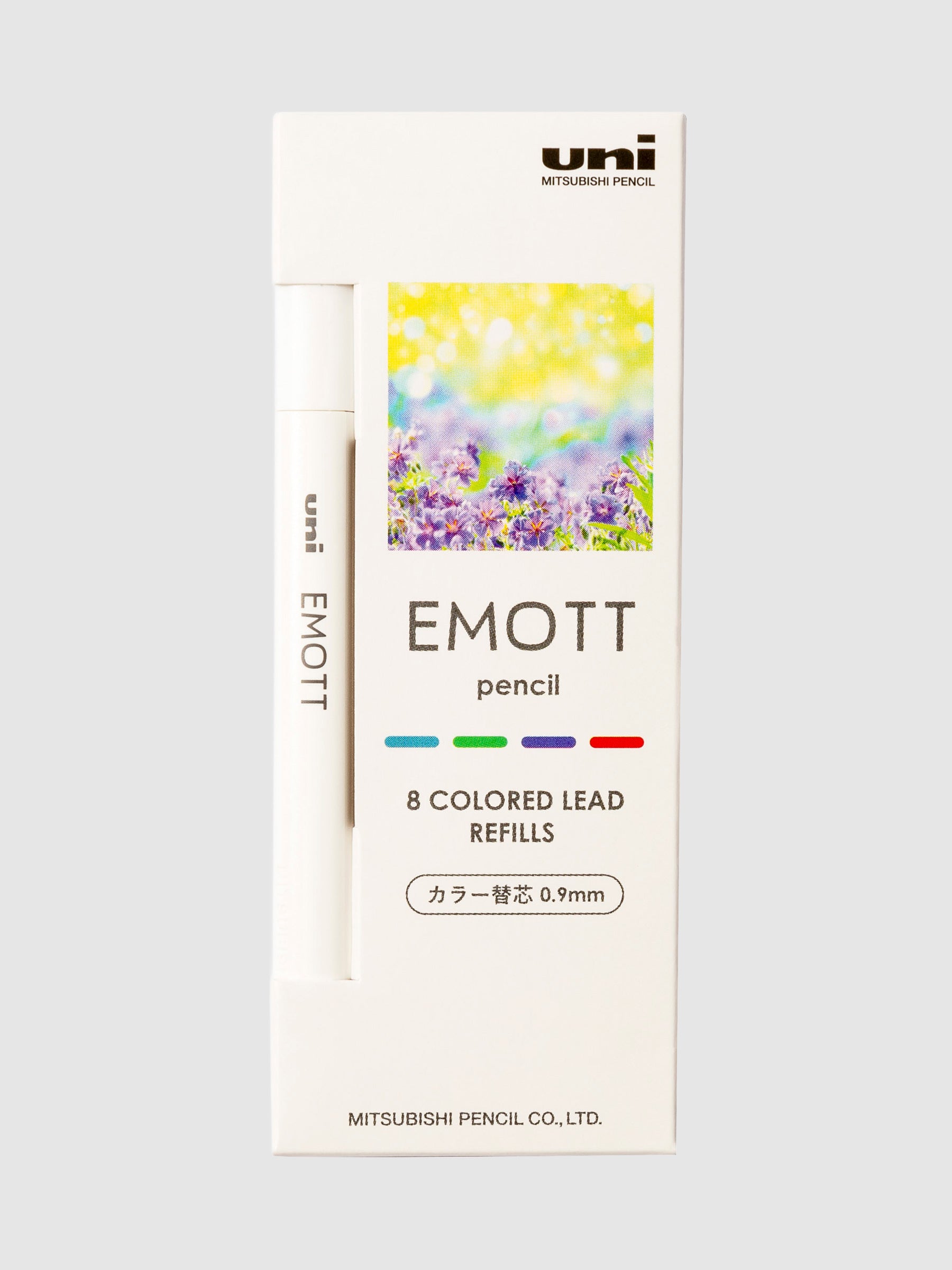Uni Emott Colored Pencil Lead Refill, Cloth and Paper. Refreshing color lead set displayed on a neutral background.