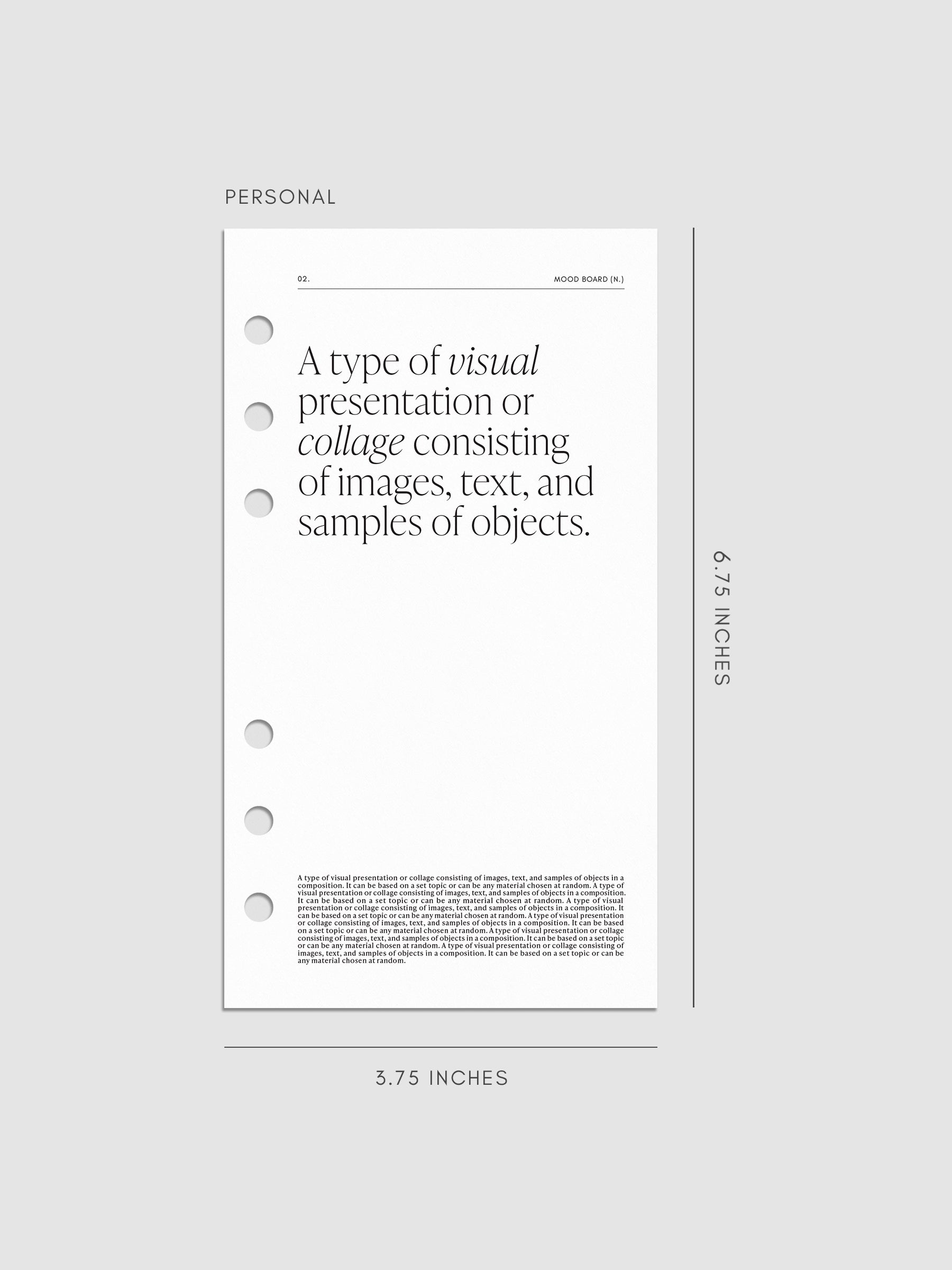 Digital mockup of Vision Board Planner Inserts in size Personal.