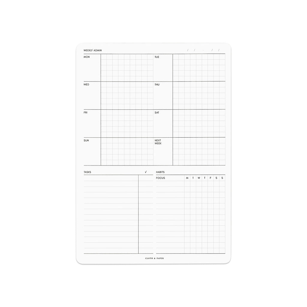Weekly Admin Notepad, A5, Cloth and Paper. Notepad displayed against a white background.