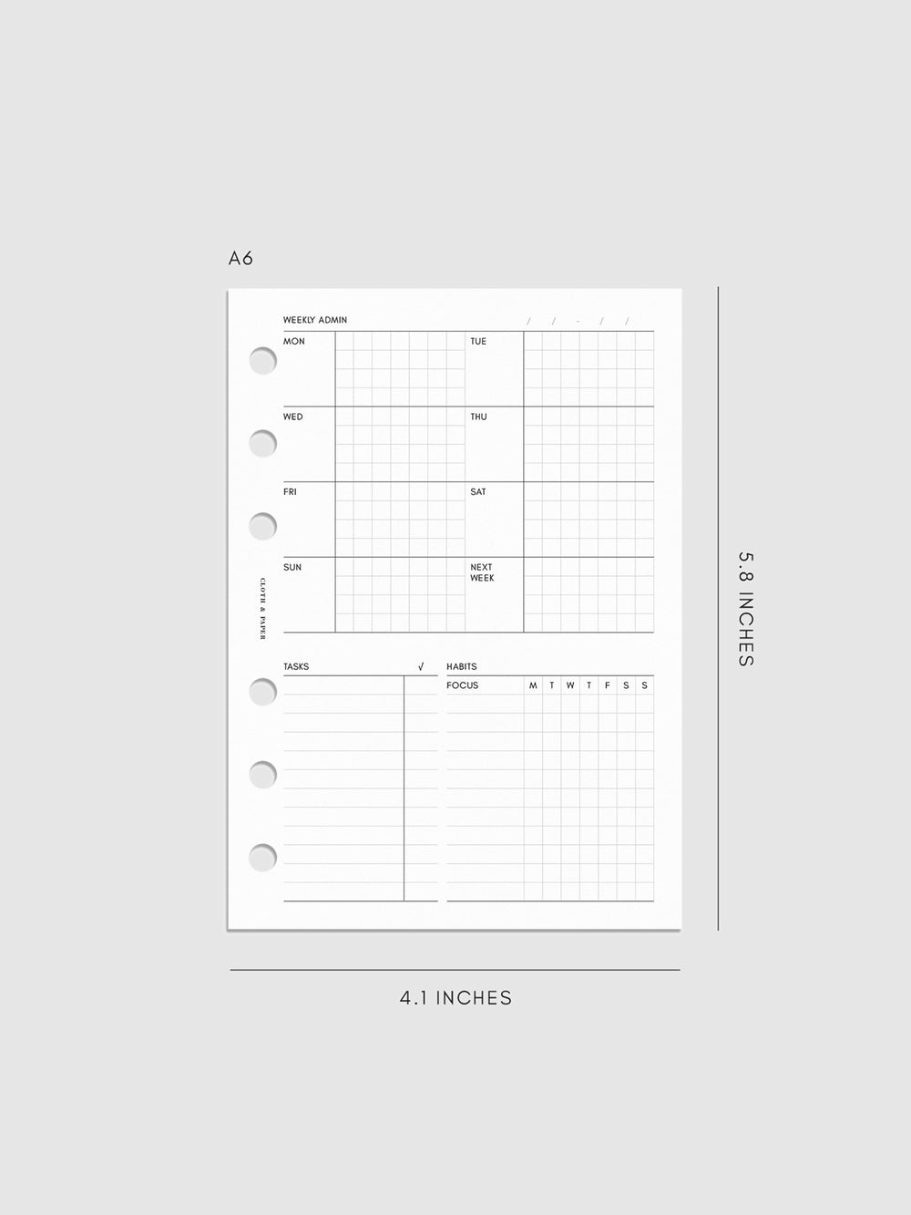 Weekly Admin Planner Inserts | Monday Start | Cloth & Paper