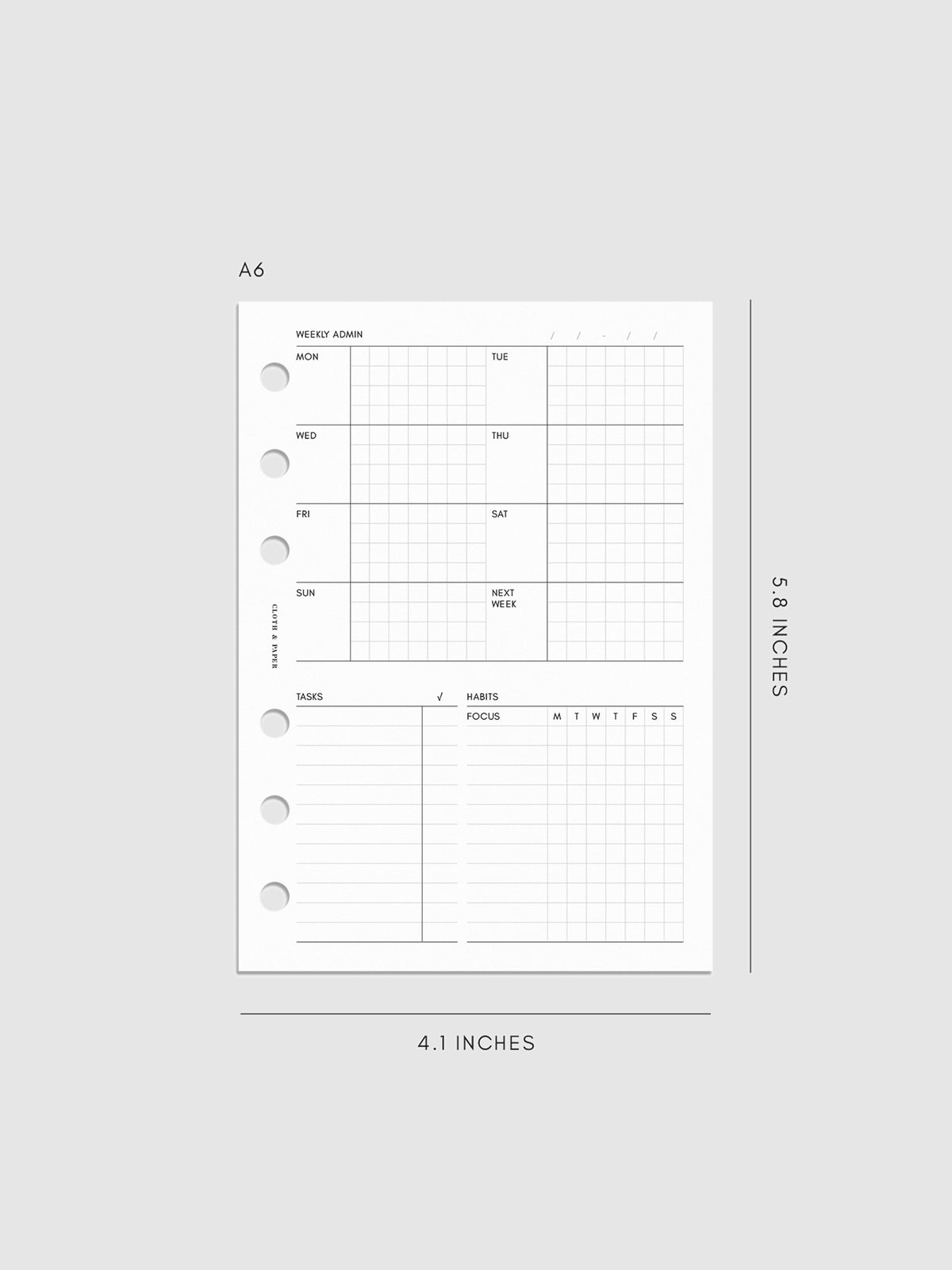 Weekly Admin Planner Inserts | Monday Start | Cloth & Paper