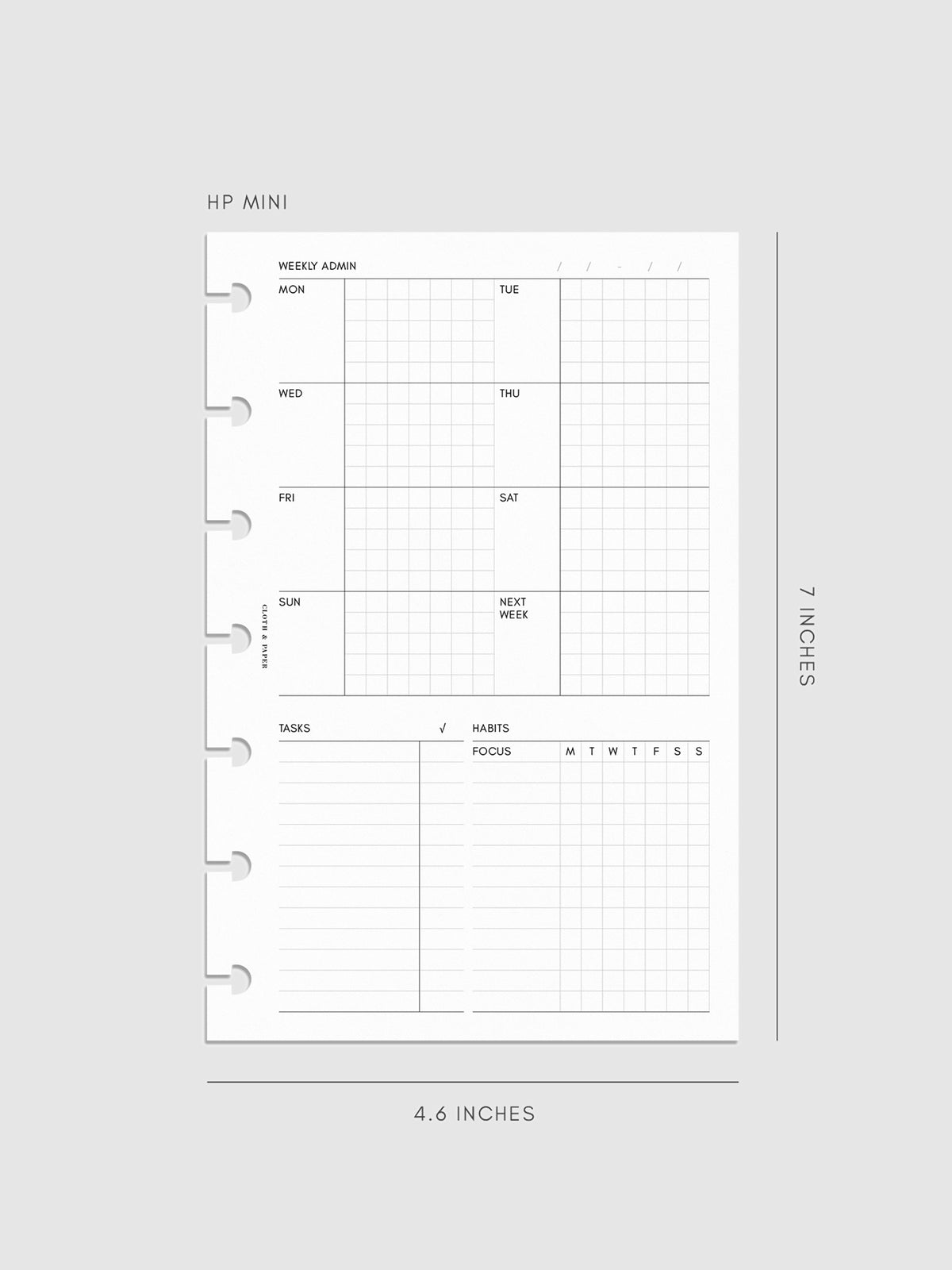 Weekly Admin Planner Inserts | Monday Start | Cloth & Paper