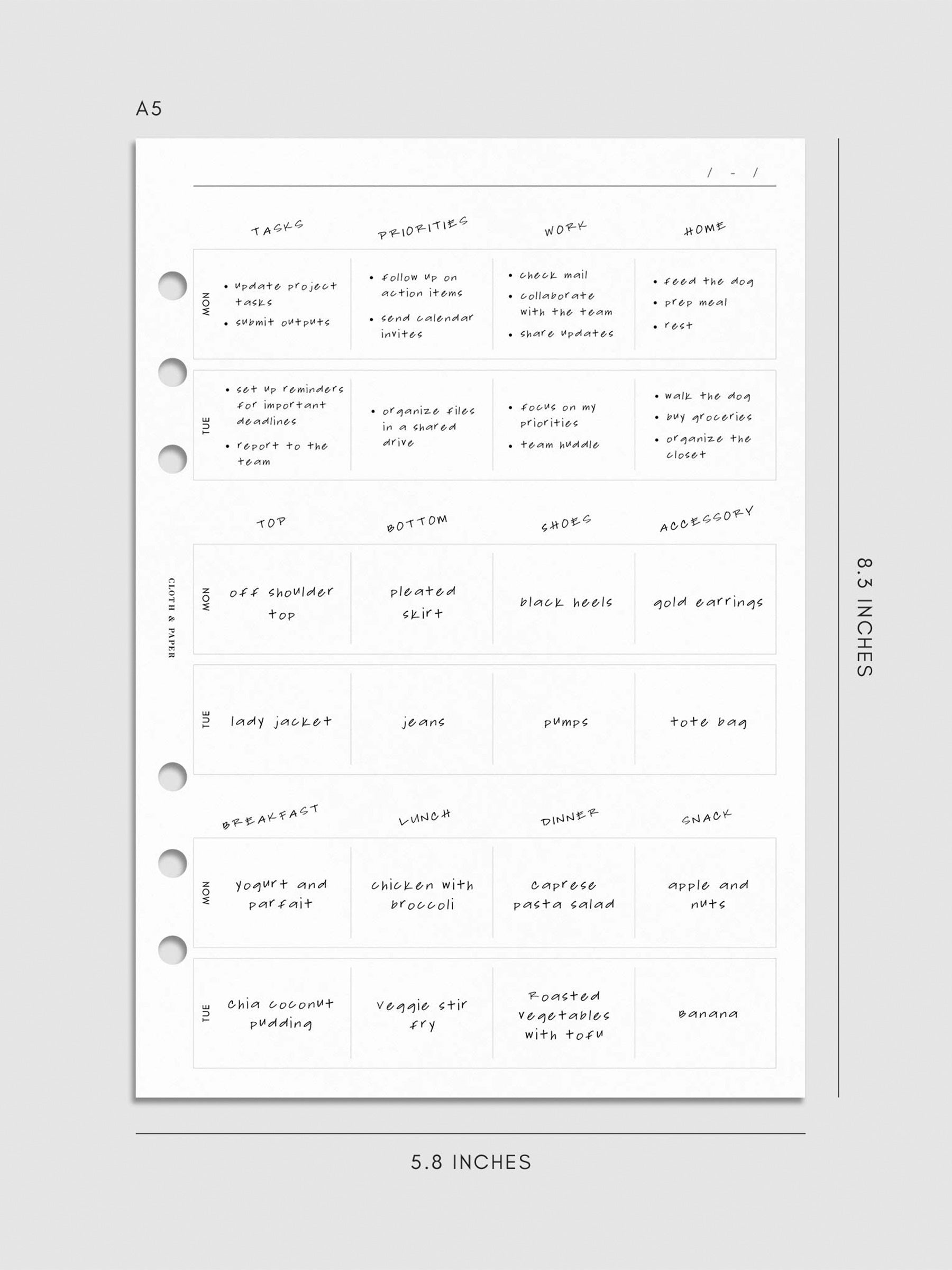 Digital mockup of insert in A5.