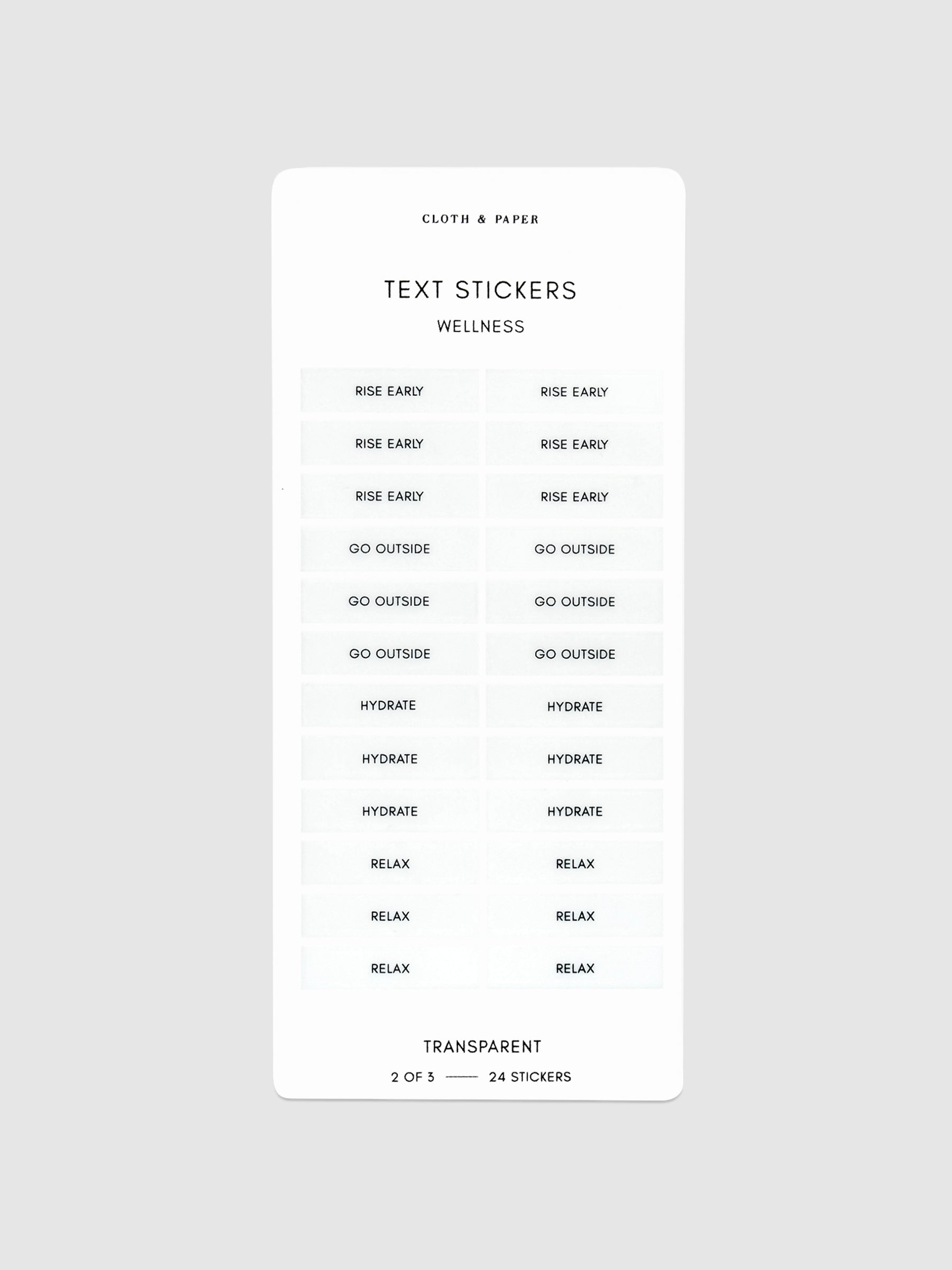 Text sticker sheet displayed on a white background.