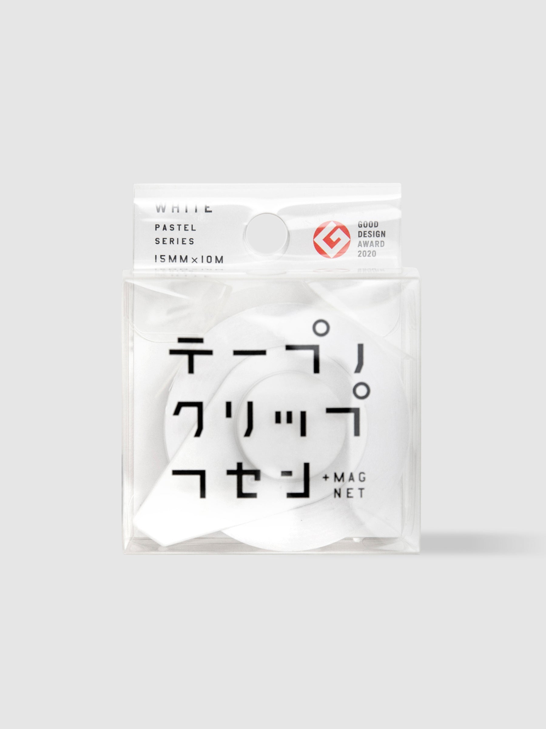 Yamato Clip Memo Tape and Magnet, Pastel Series, White, Cloth and Paper. White clip memo tape in its packaging against a neutral background.