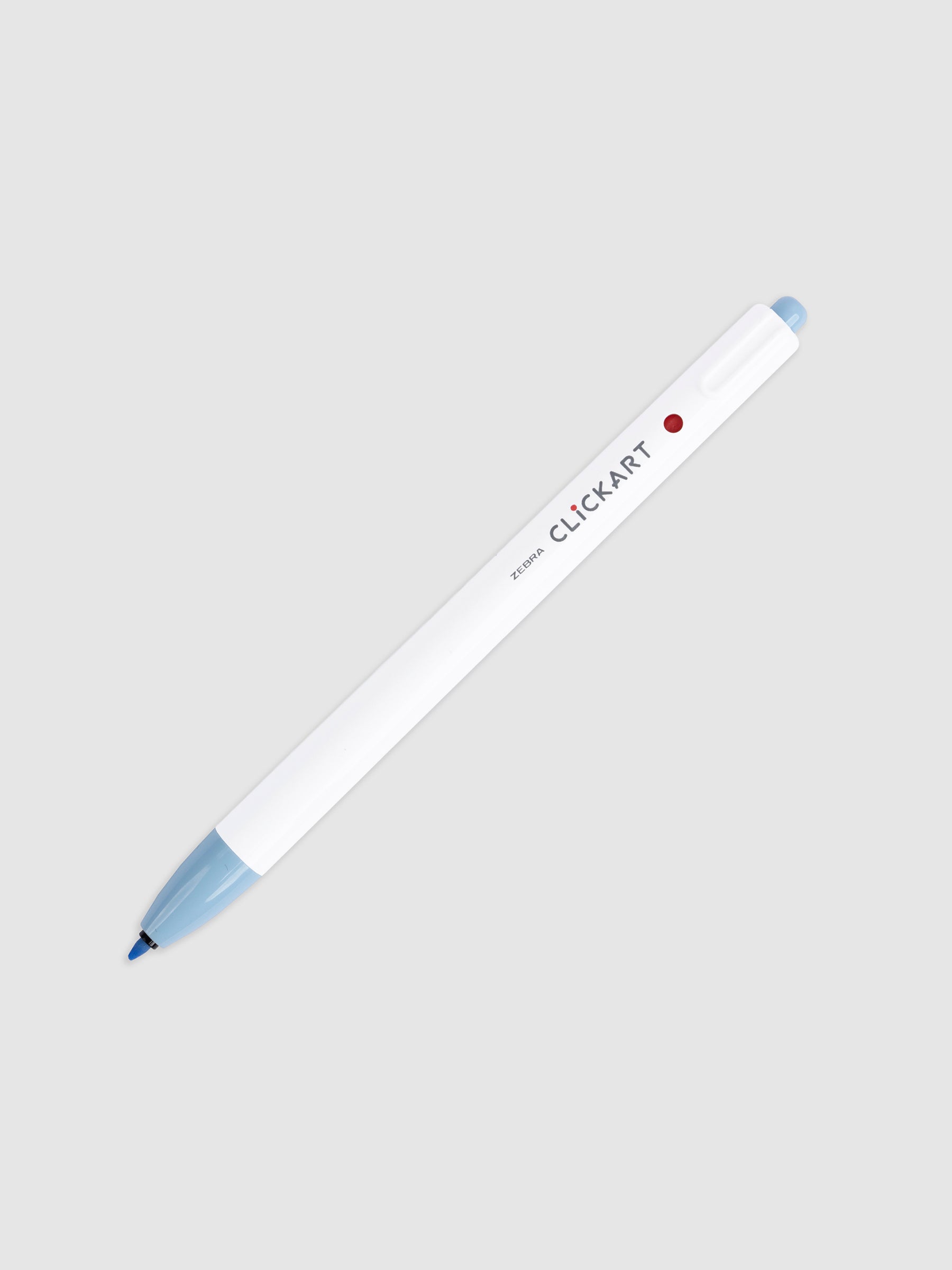 Soda Blue marker with nib exposed turned to the right on a neutral background.