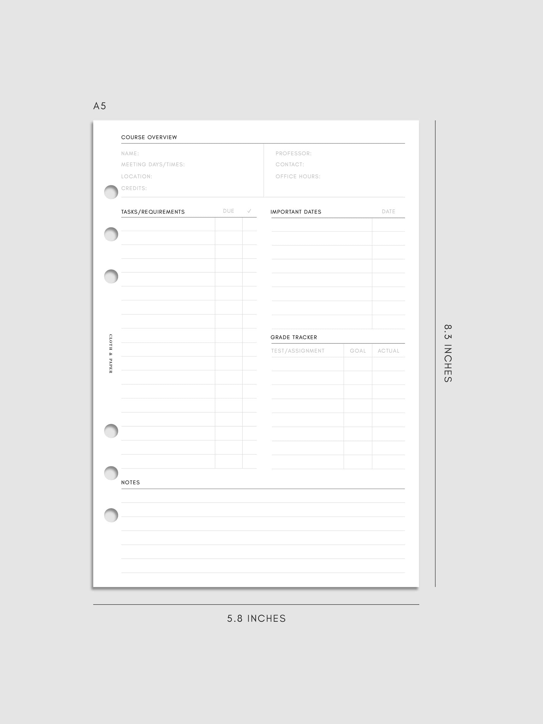 Digital mockup of insert in A5.