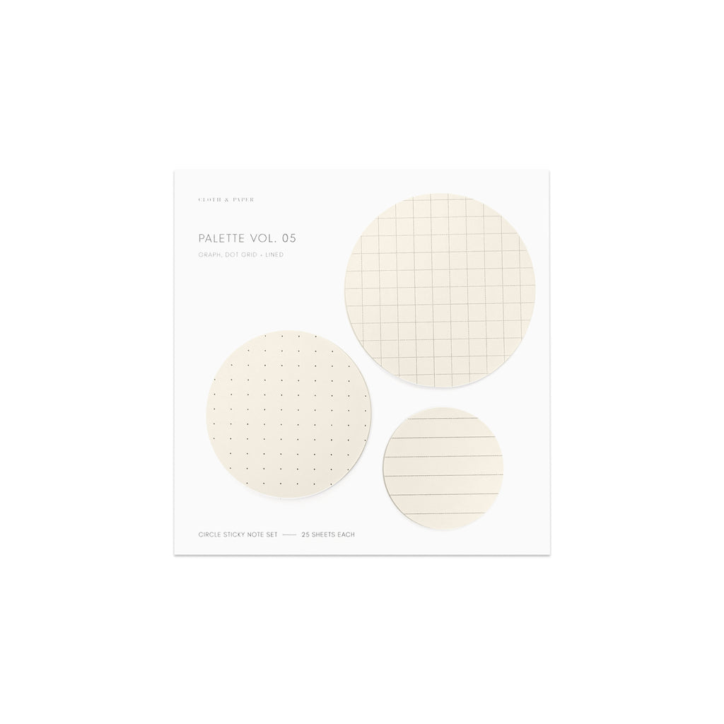 Circle Sticky Note Set, Palette Vol. 05, Cloth and Paper. Sticky note set against a white background.