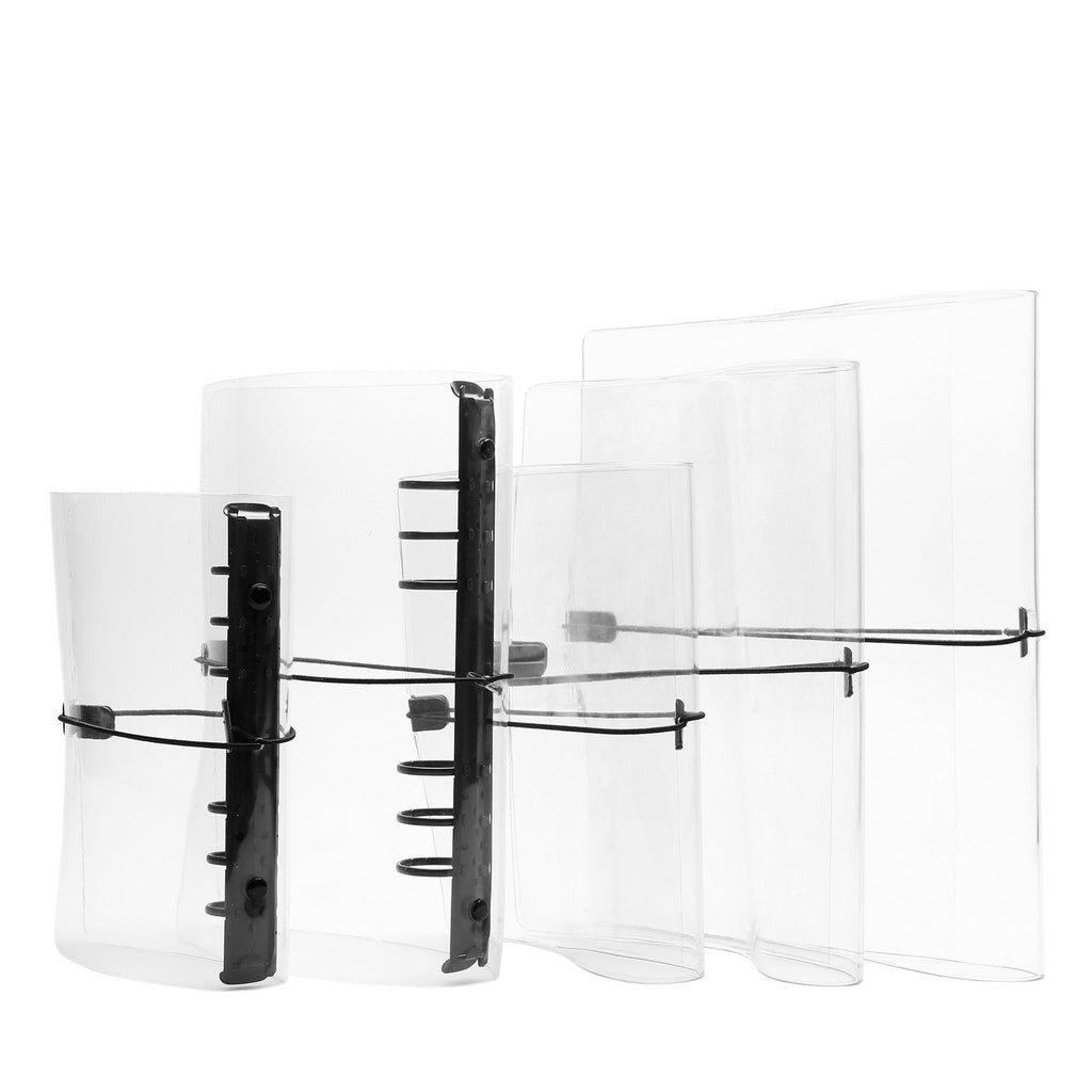 Clear Vinyl Planner, Cloth and Paper. Set of five covers arranged on a white background. Two are ringbound, three are discbound.
