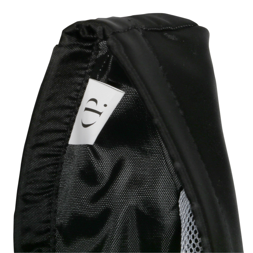 Closeup of Cloth and Paper tag inside a Black liner.