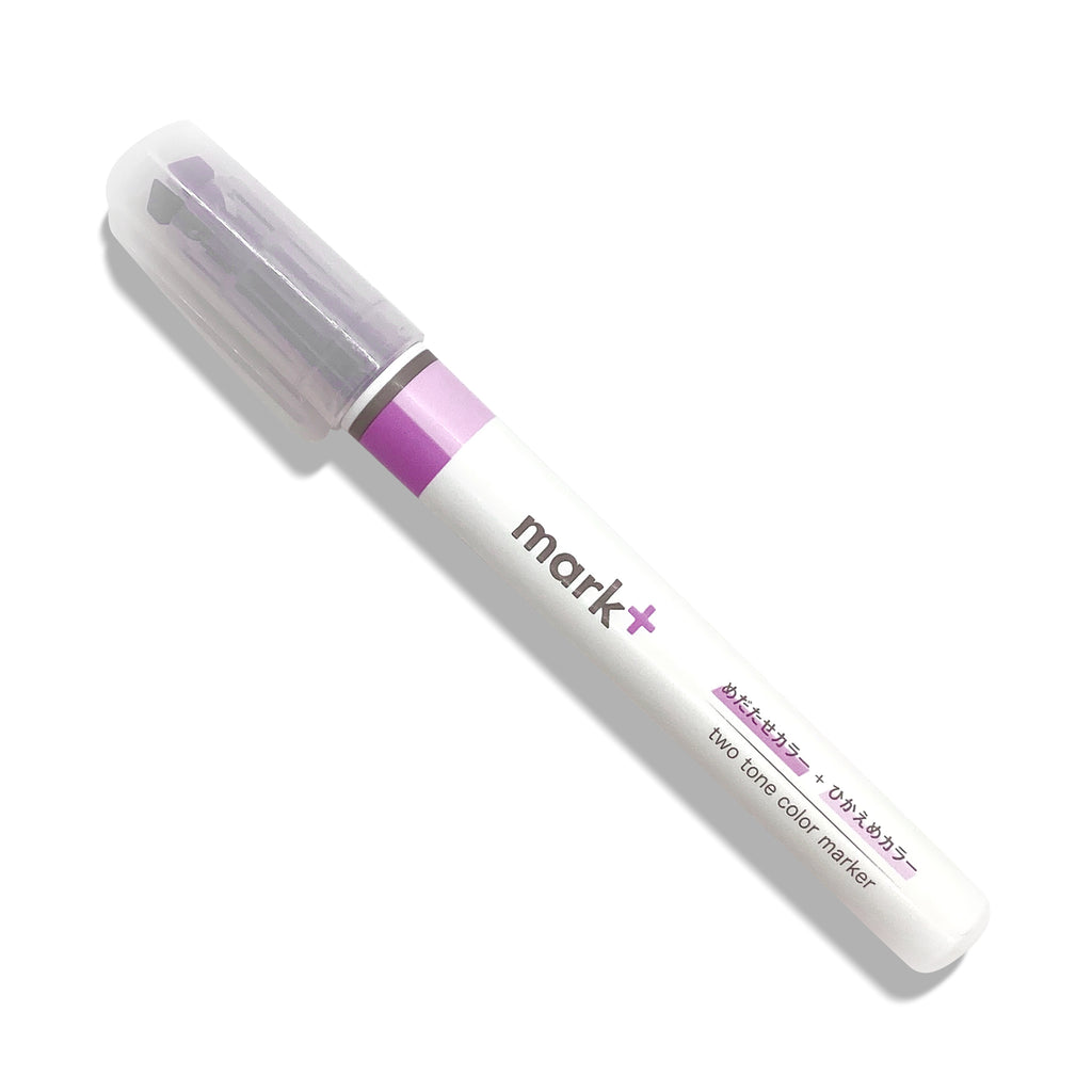 Kokuyo Mark Plus Two Tone Highlighter in Purple turned to the left against a white background.