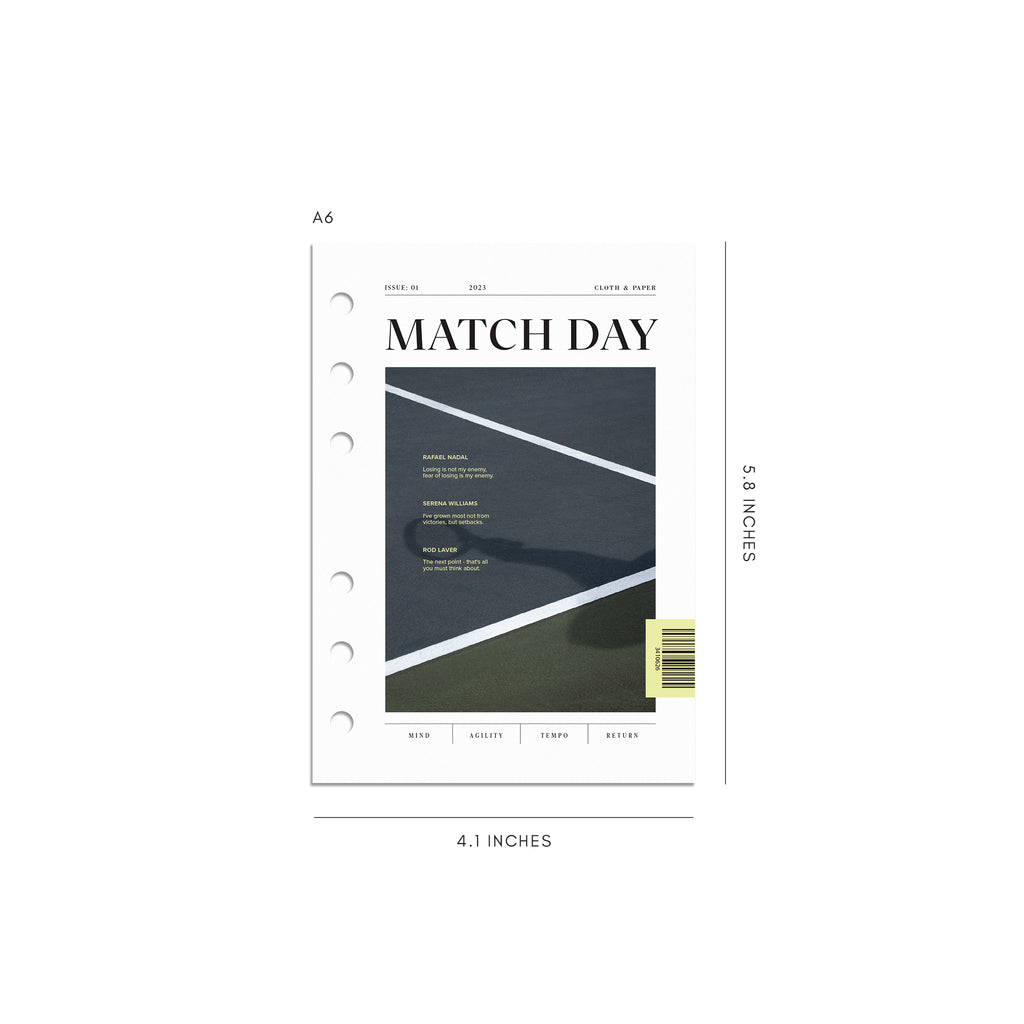 Digital mockup of Match Day dashboard  in A6. 