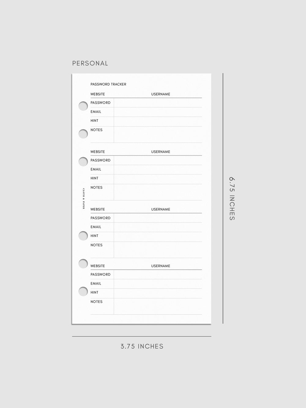 Password Tracker Planner Inserts | Cloth & Paper