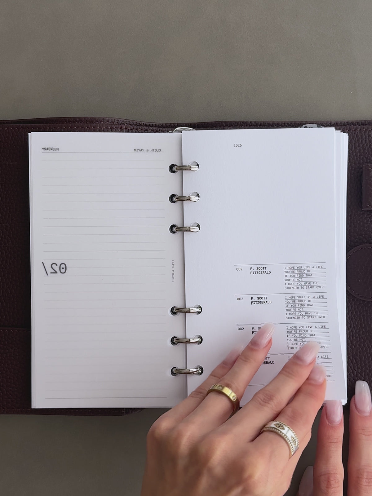 2026 Dated Monthly Planner Insert | Sunday Start | Cloth & Paper