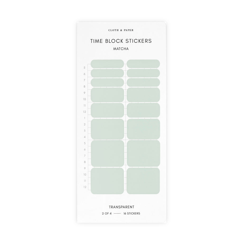 Matcha light green time block stickers displayed on a white background.