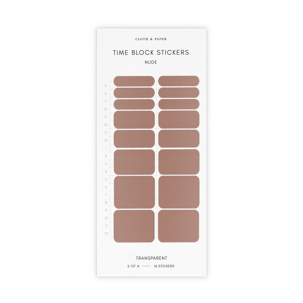 Nude brown time block stickers displayed on a white background.