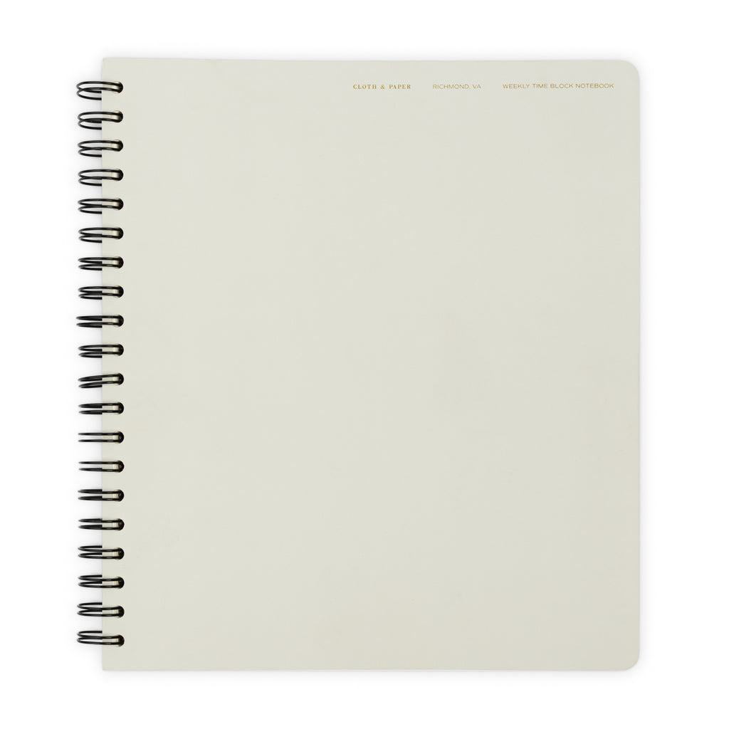 Time Block Notebook, Cloth and Paper. Notebook displayed on a white background.