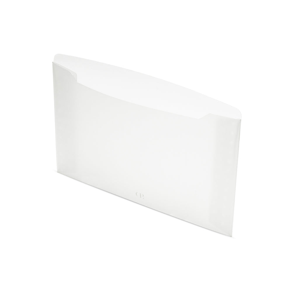 3/4th angle view of empty mini folder on a white background.