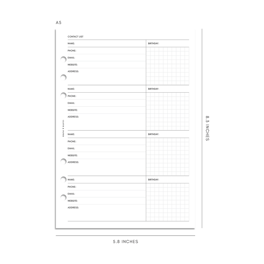 Contact List Planner Inserts | Refreshed Design