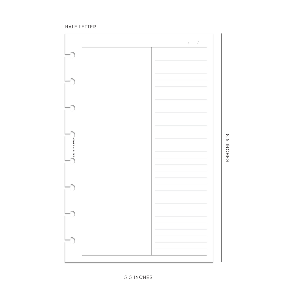 Half Letter 8-Disc Punch Duo Notes Planner Inserts | Blank + Lined