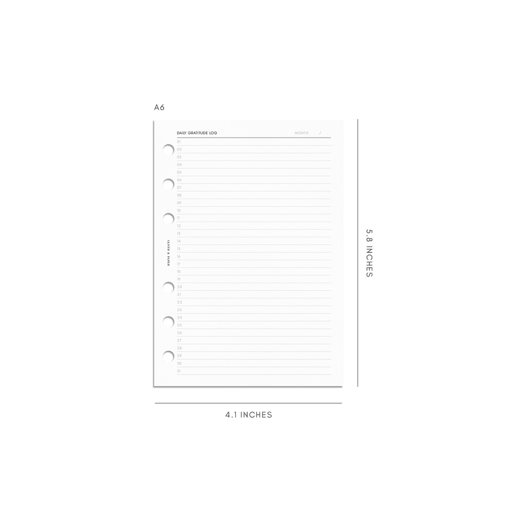 Daily Gratitude Log Planner Inserts A6