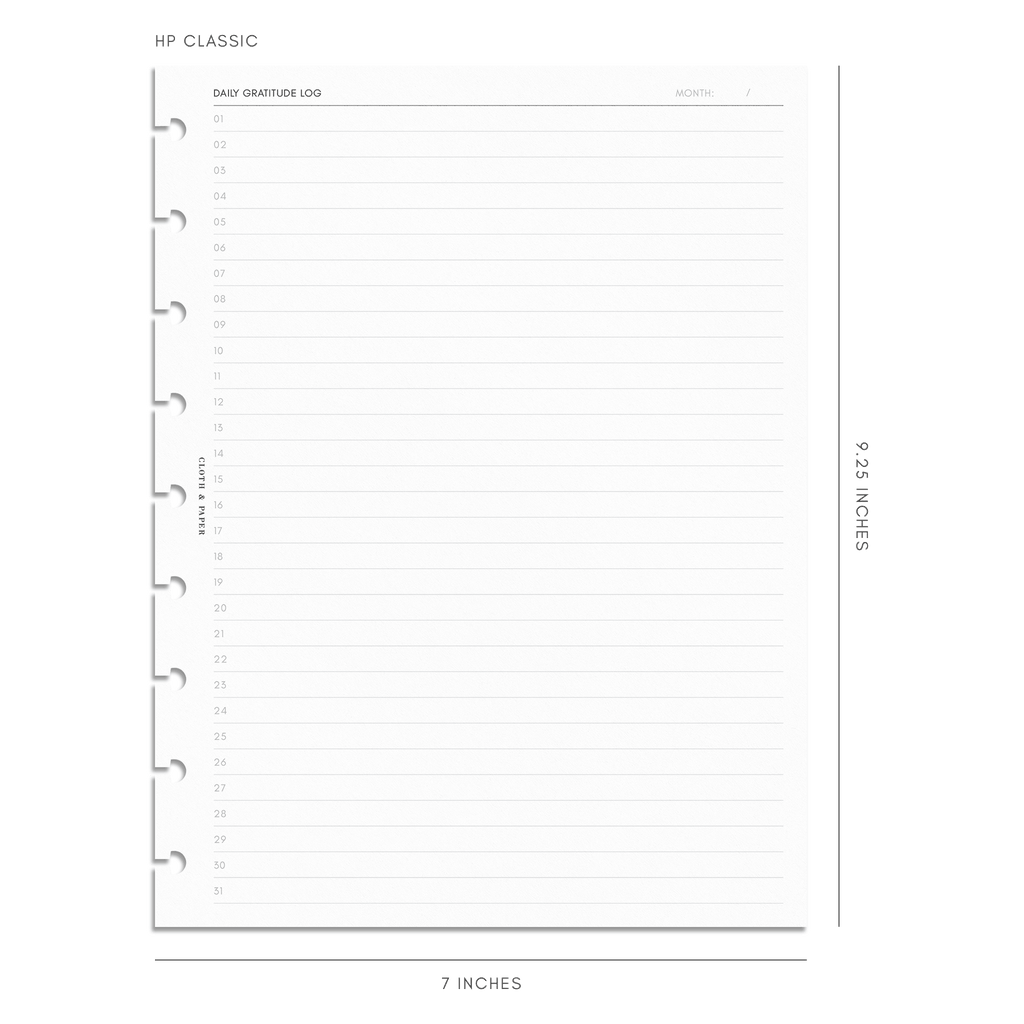 Daily Gratitude Log Planner Inserts HP classic