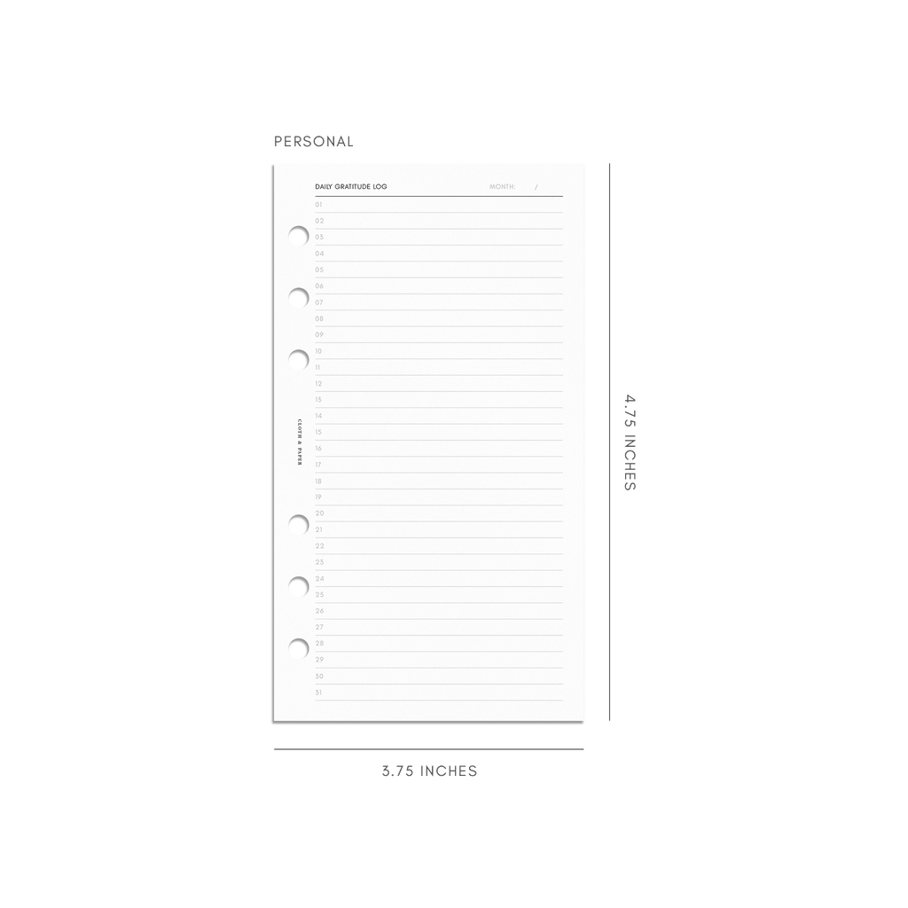 Daily Gratitude Log Planner Inserts personal wide