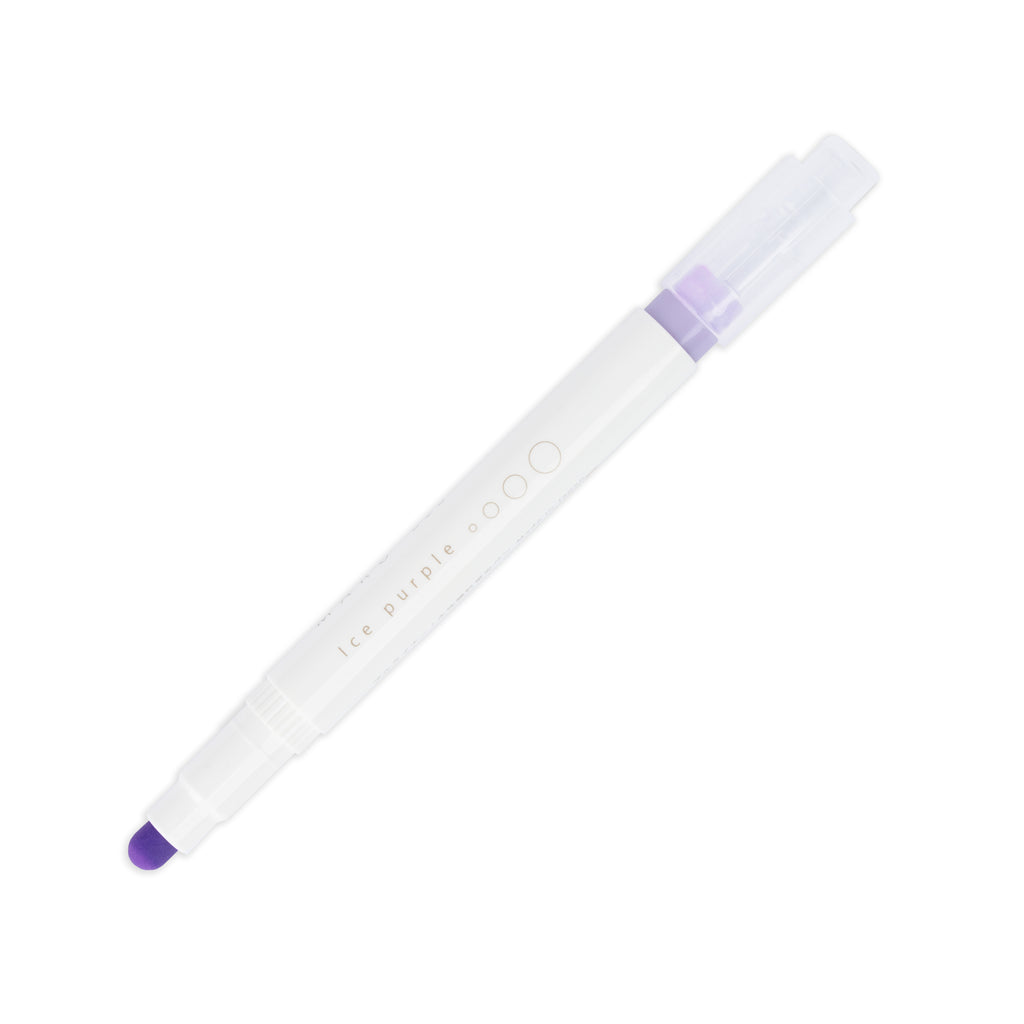 Ice Purple highlighter with tip exposed and cap posted to the end of its barrel on a white background.